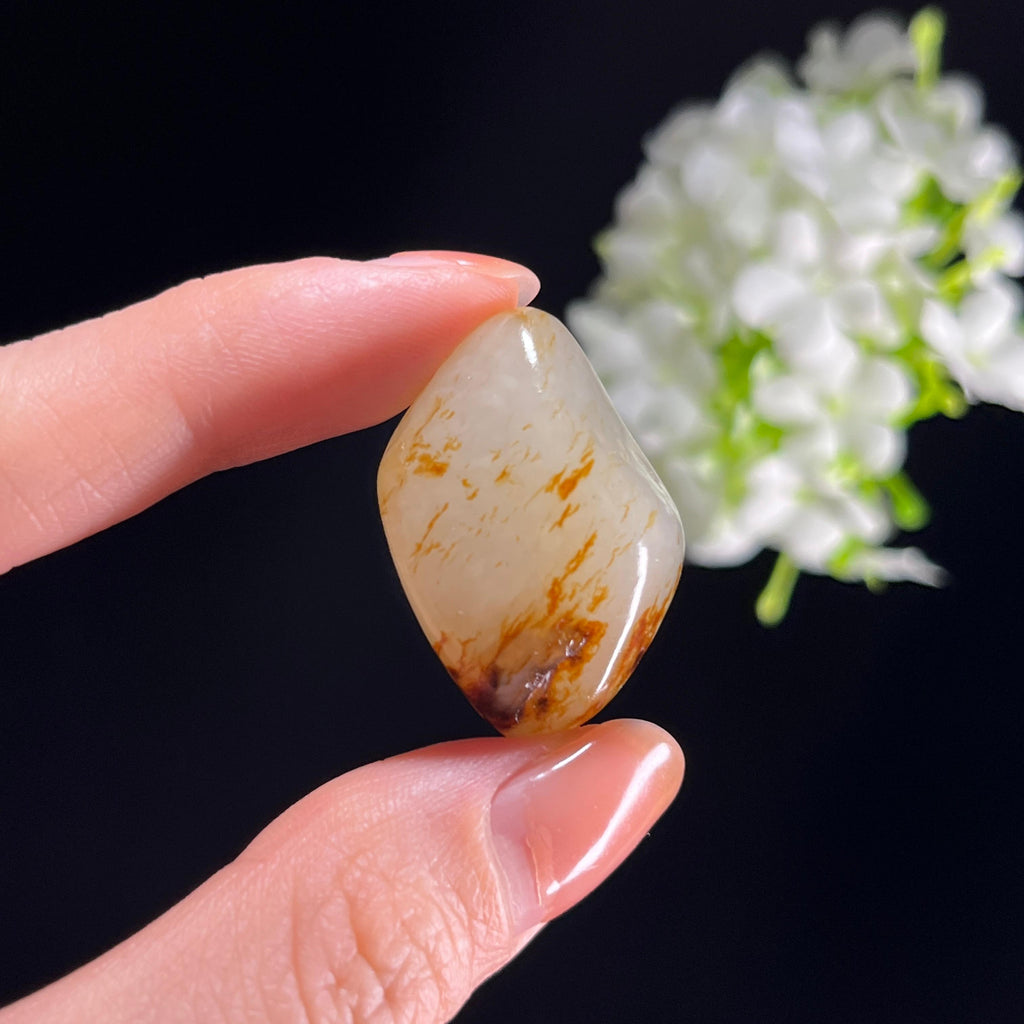 和田玉白玉“星雨洒江”洒红皮籽料（yc350929）