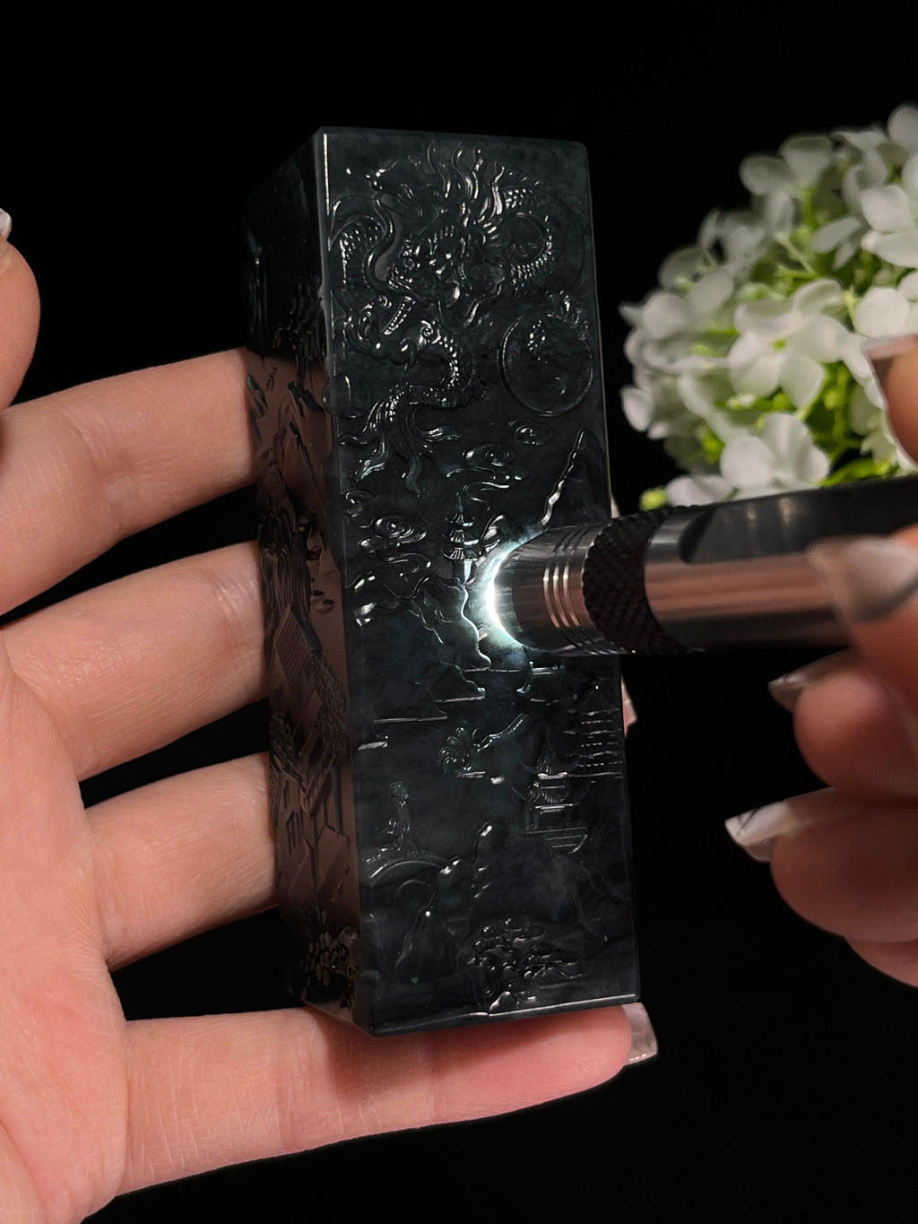 和田玉青花山水印章（yc244629）