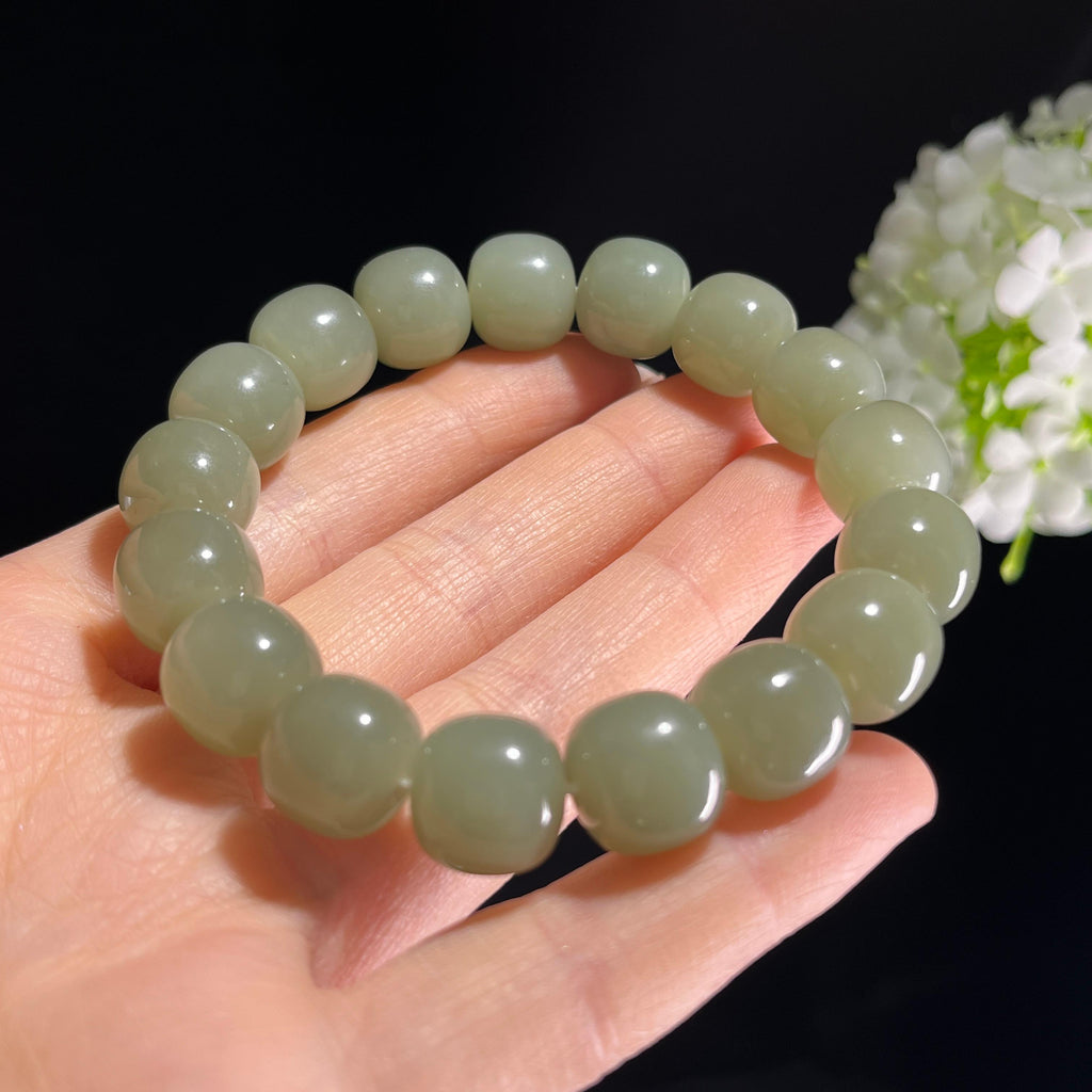 和田玉且末青白玉老型珠手串（yc384490）