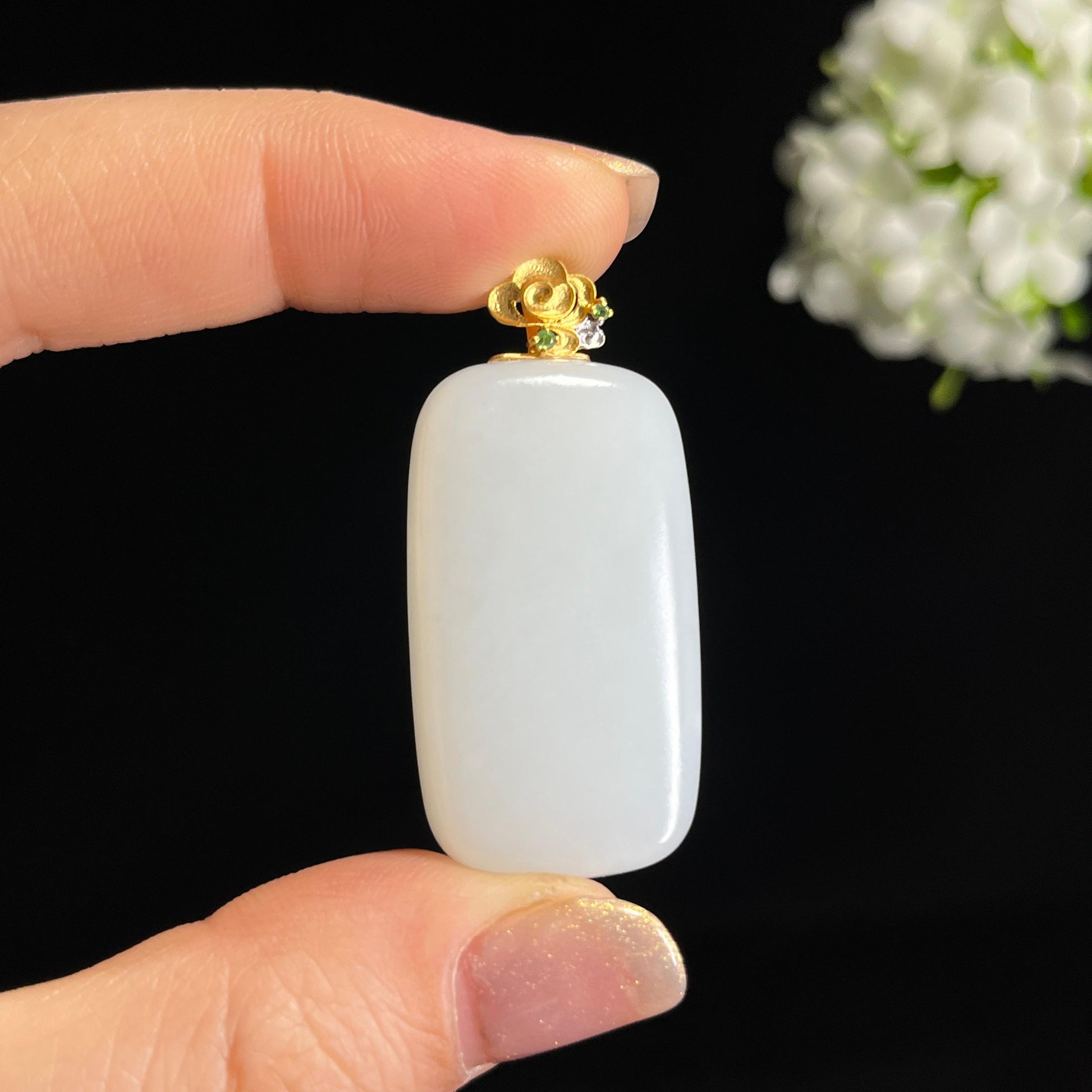 18k金镶和田玉白玉挂件（yc298809）