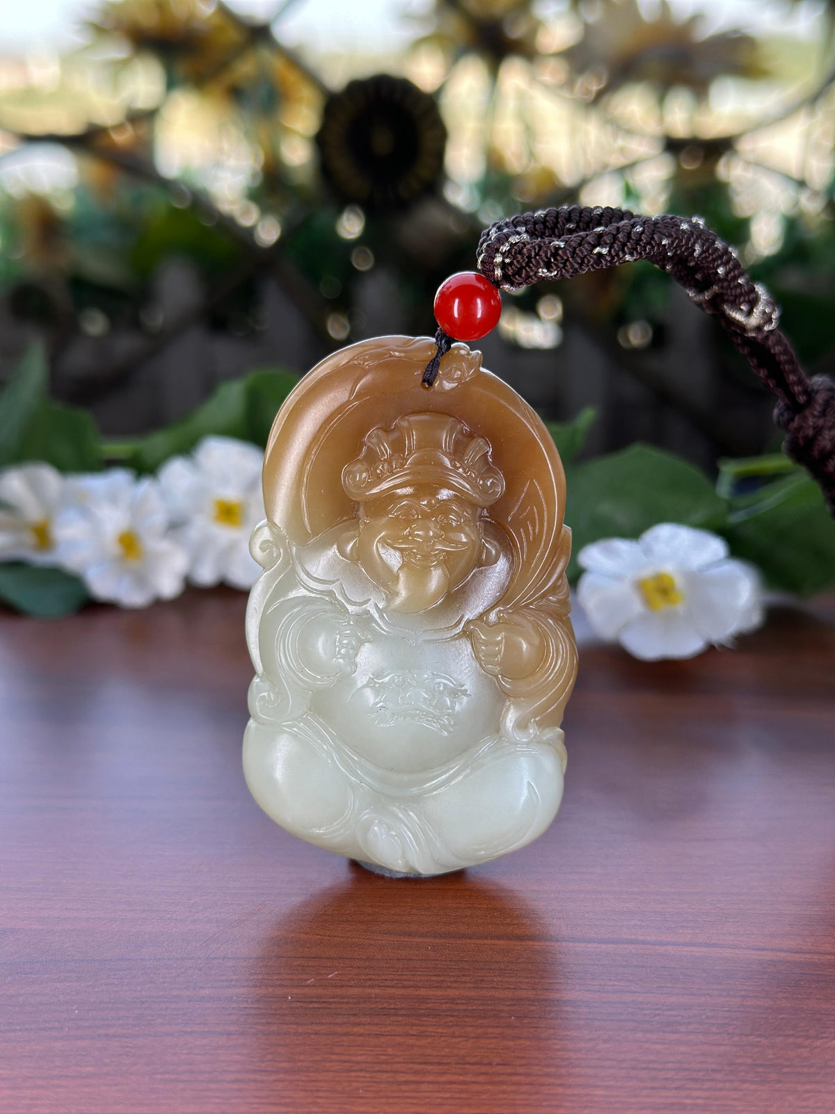 和田玉糖白财神挂件（yc710414）