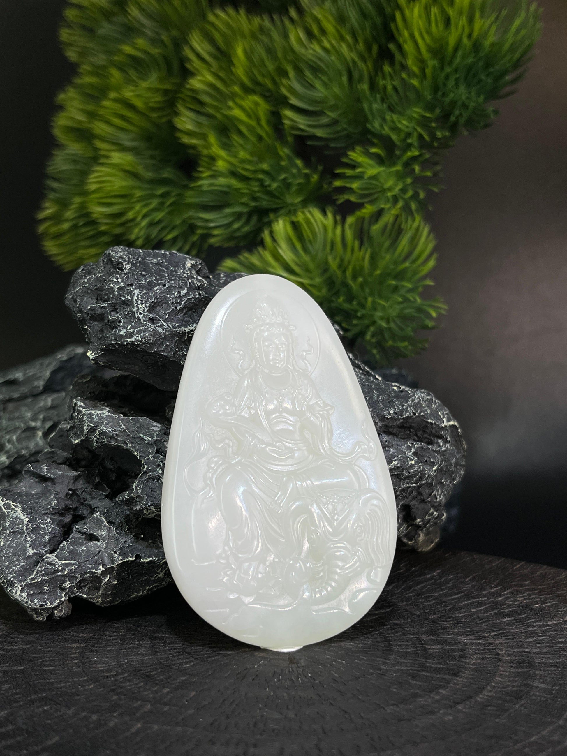 和田玉青海料白玉观音吊坠挂件（yc228078）