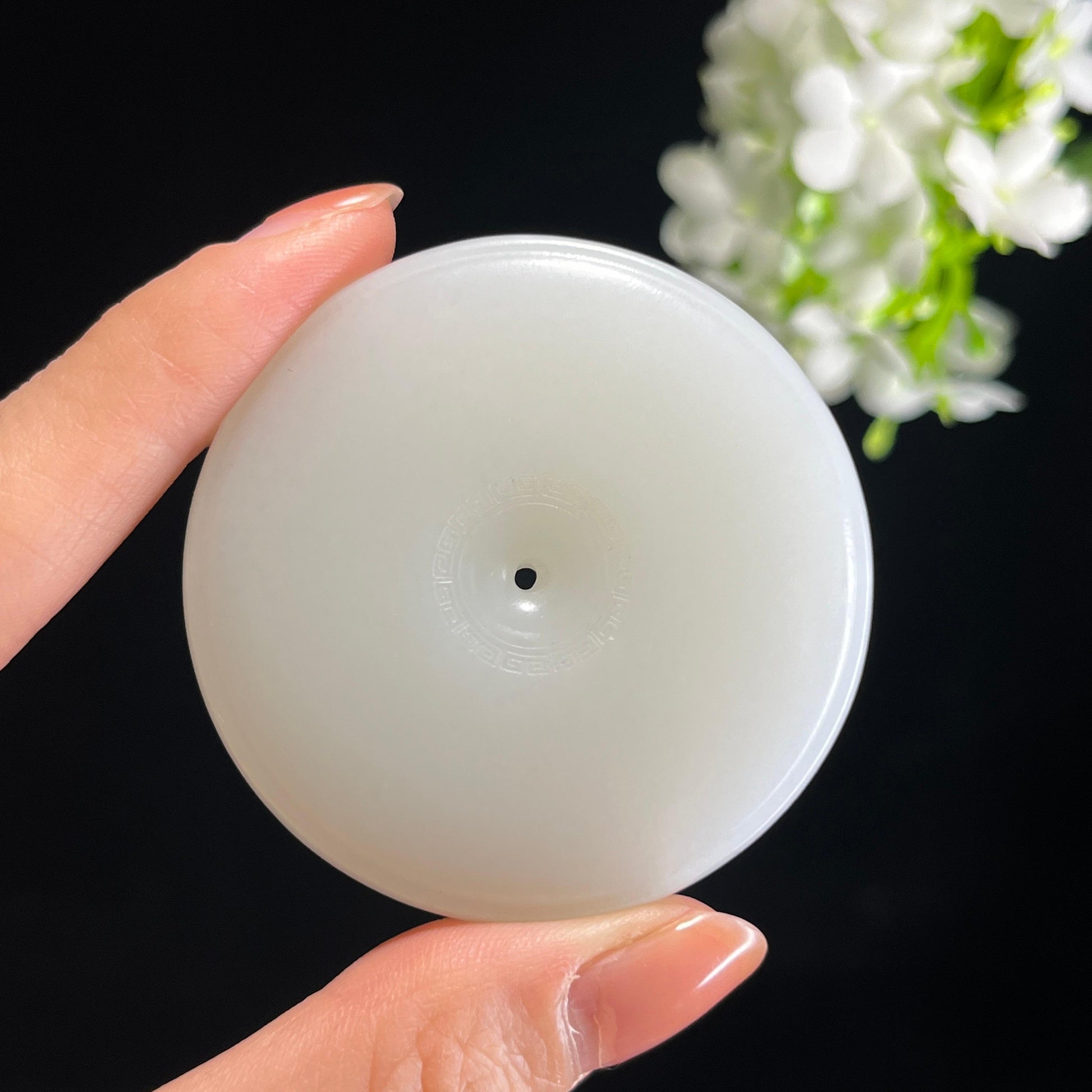 和田玉“环纳千祥”羊脂白玉平安扣（yc349502）