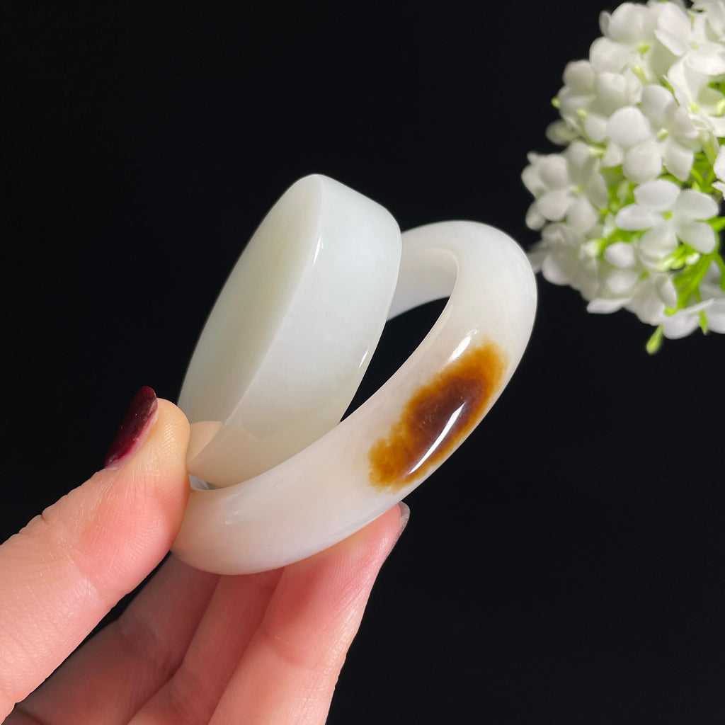 和田玉羊脂白玉一口糖手镯（带镯芯）2（yc335735）