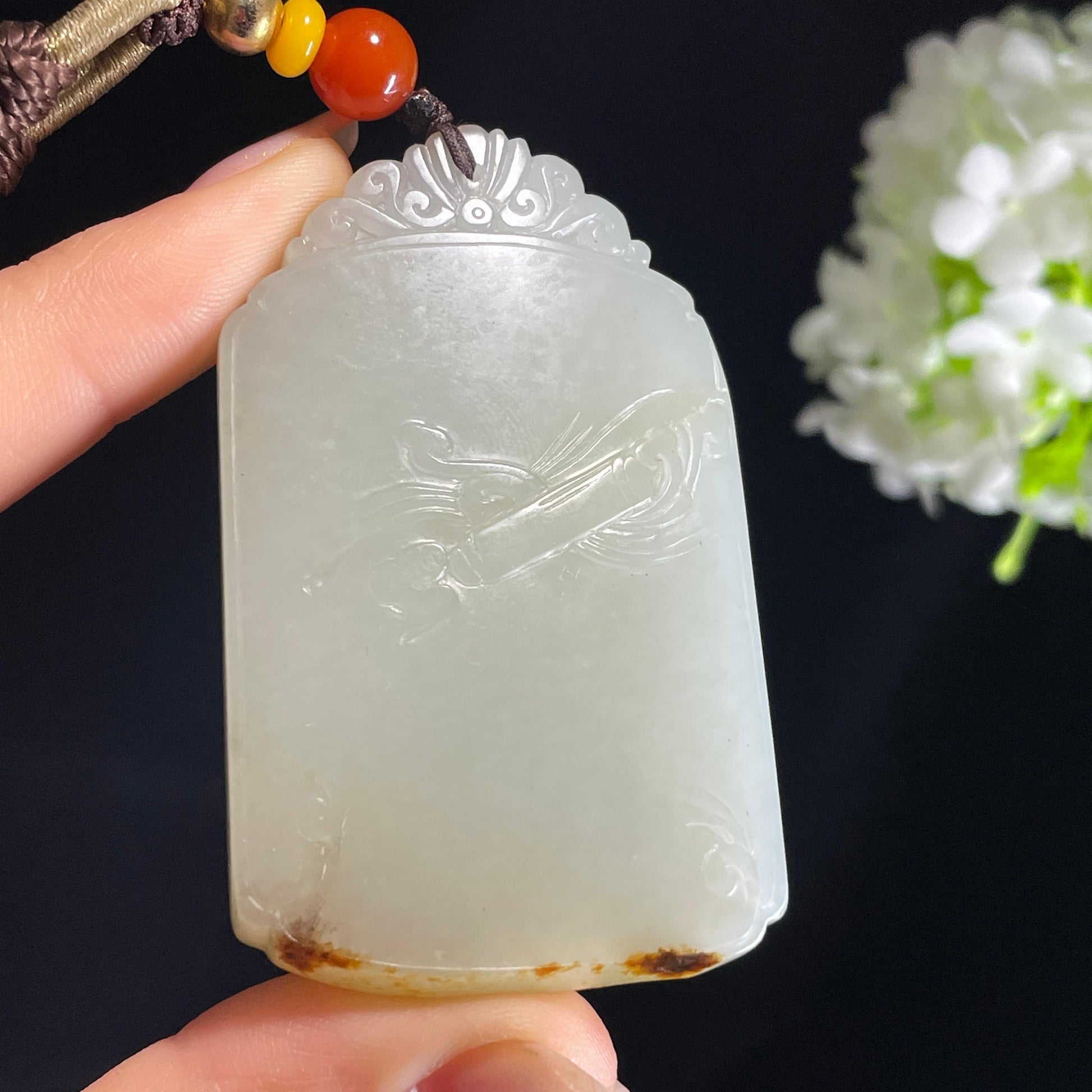 和田玉白玉洒金皮籽料满皮无事牌（yc413420）