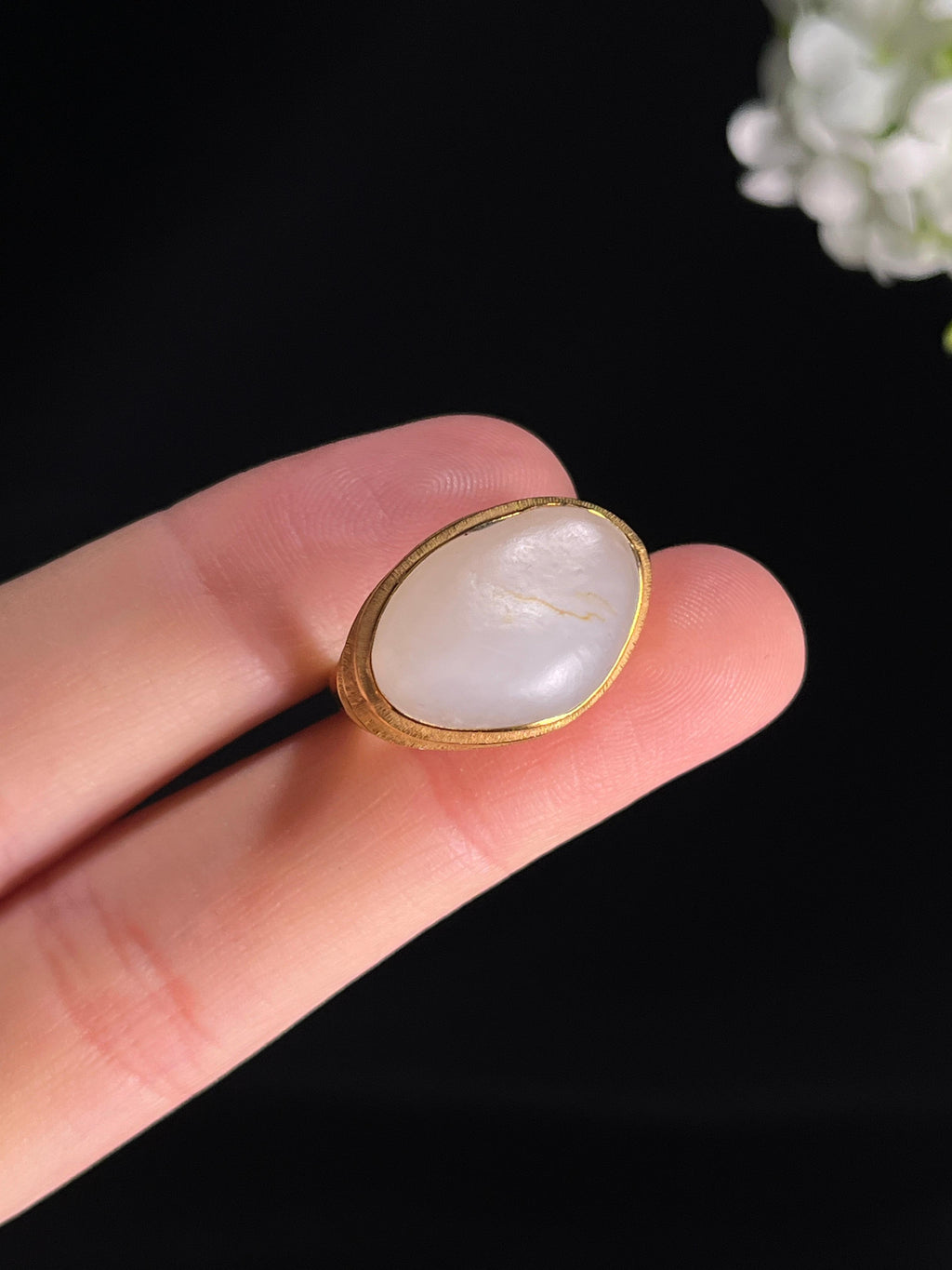 新疆天然和田玉籽料白玉18k金镶洒金皮戒指（yc268274）