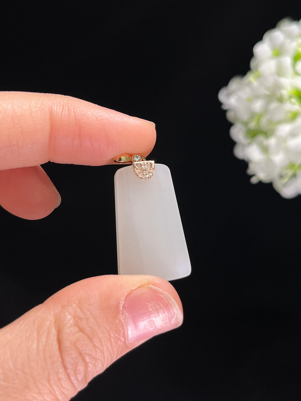 新疆天然和田玉白玉18k金镶平安无事牌（yc260411）