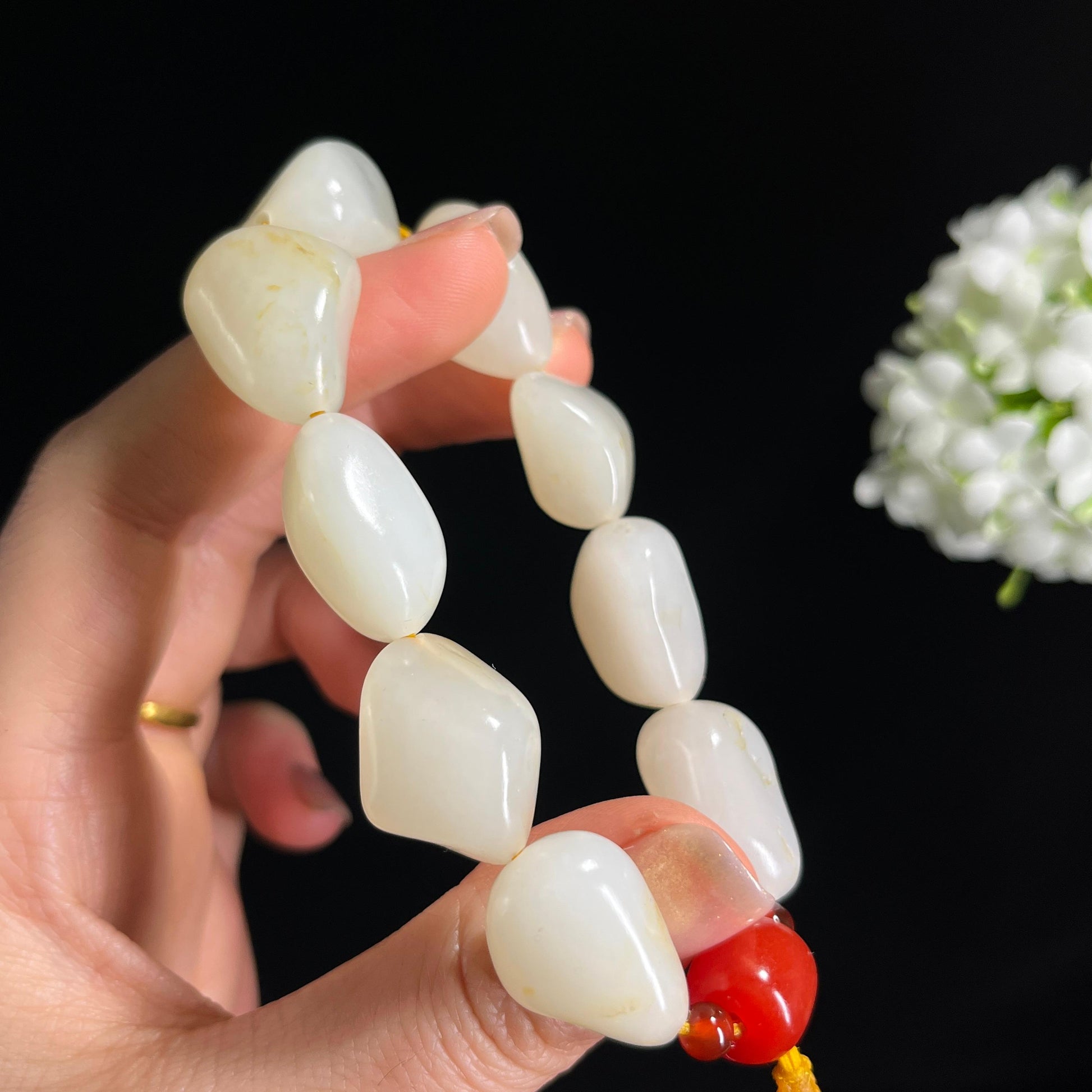 和田玉白玉“白籽星芒”光白籽料手串（yc300577）