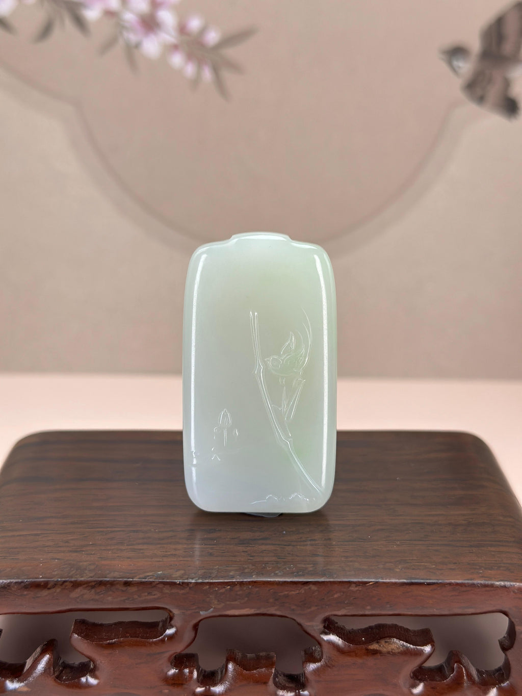 “重阳送福”和田玉糖白花鸟无事牌（yc763695）