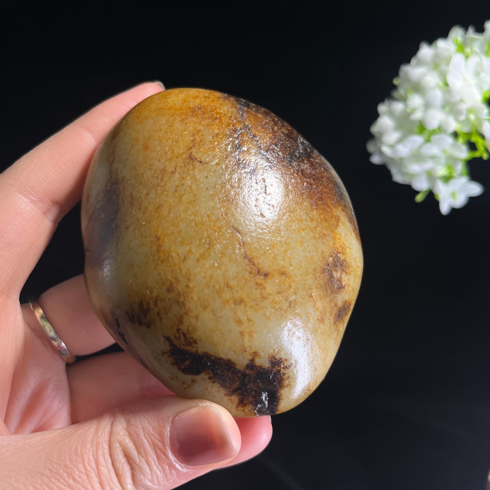 和田玉白玉洒金秋梨皮“金褐玉丸”籽料原石（yc280281）