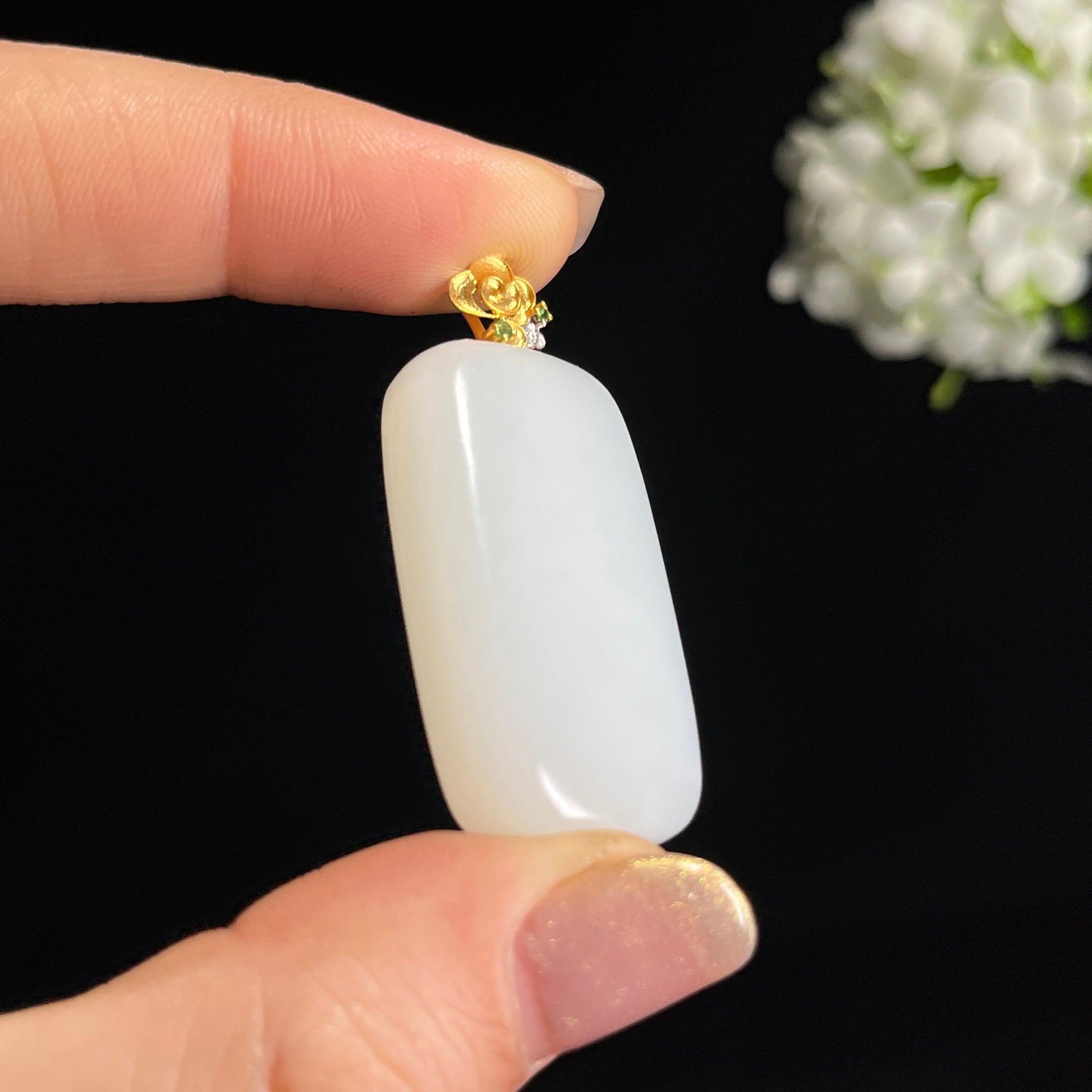 18k金镶和田玉白玉挂件（yc298809）