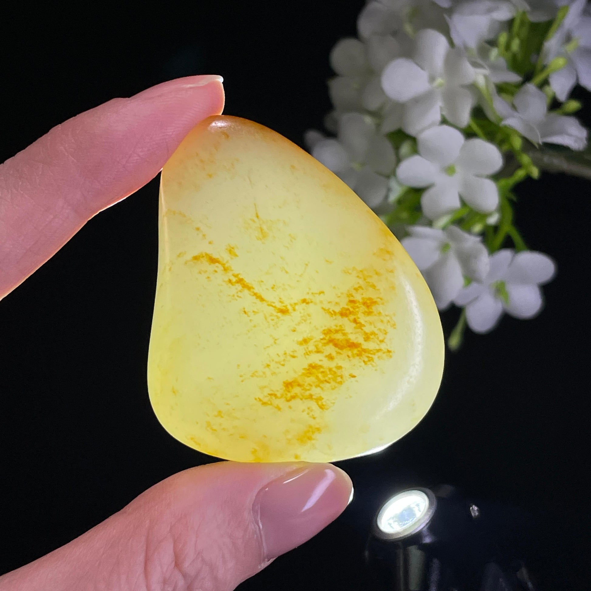 和田玉白玉“金鳞点雪”洒金皮籽料（yc323460）