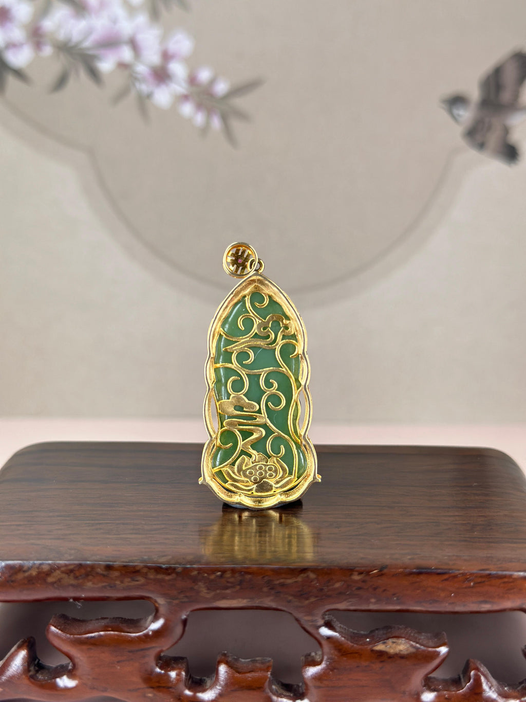 精品18K 金镶和田玉碧玉观音头吊坠（yc775677）