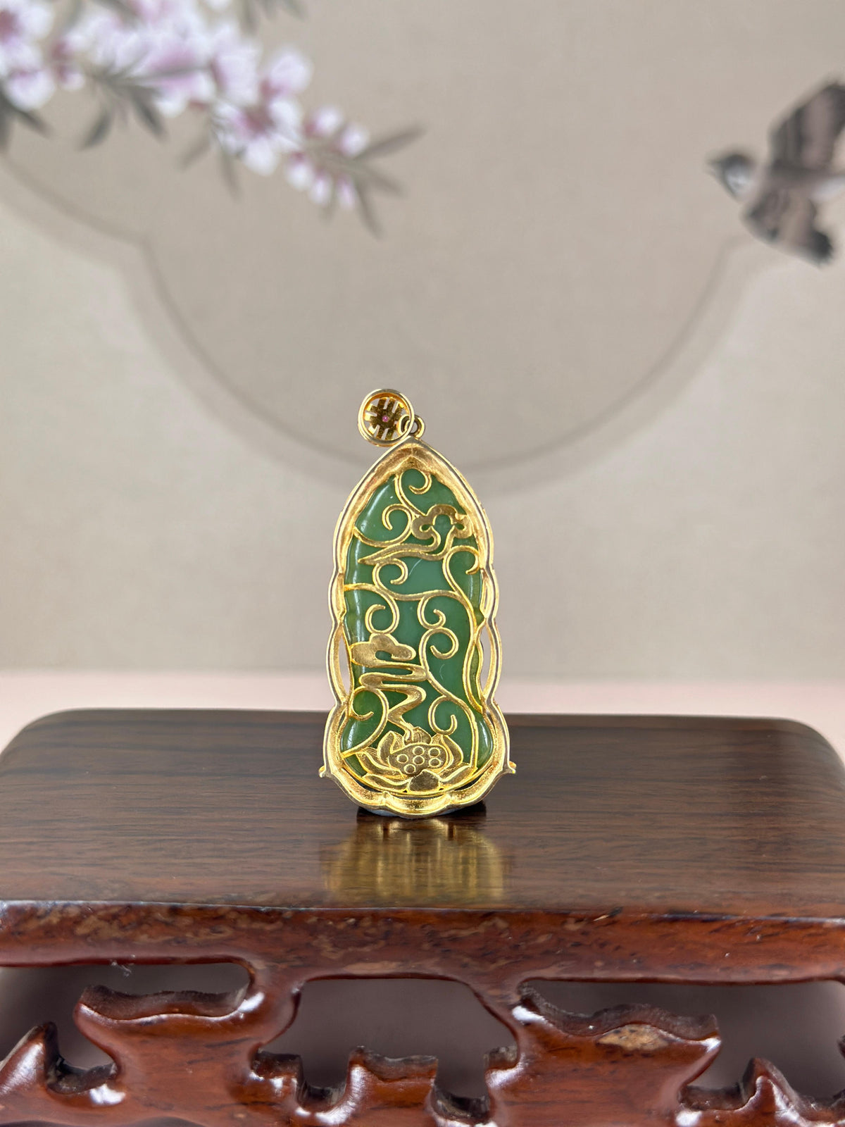 精品18K 金镶和田玉碧玉观音头吊坠（yc775677）
