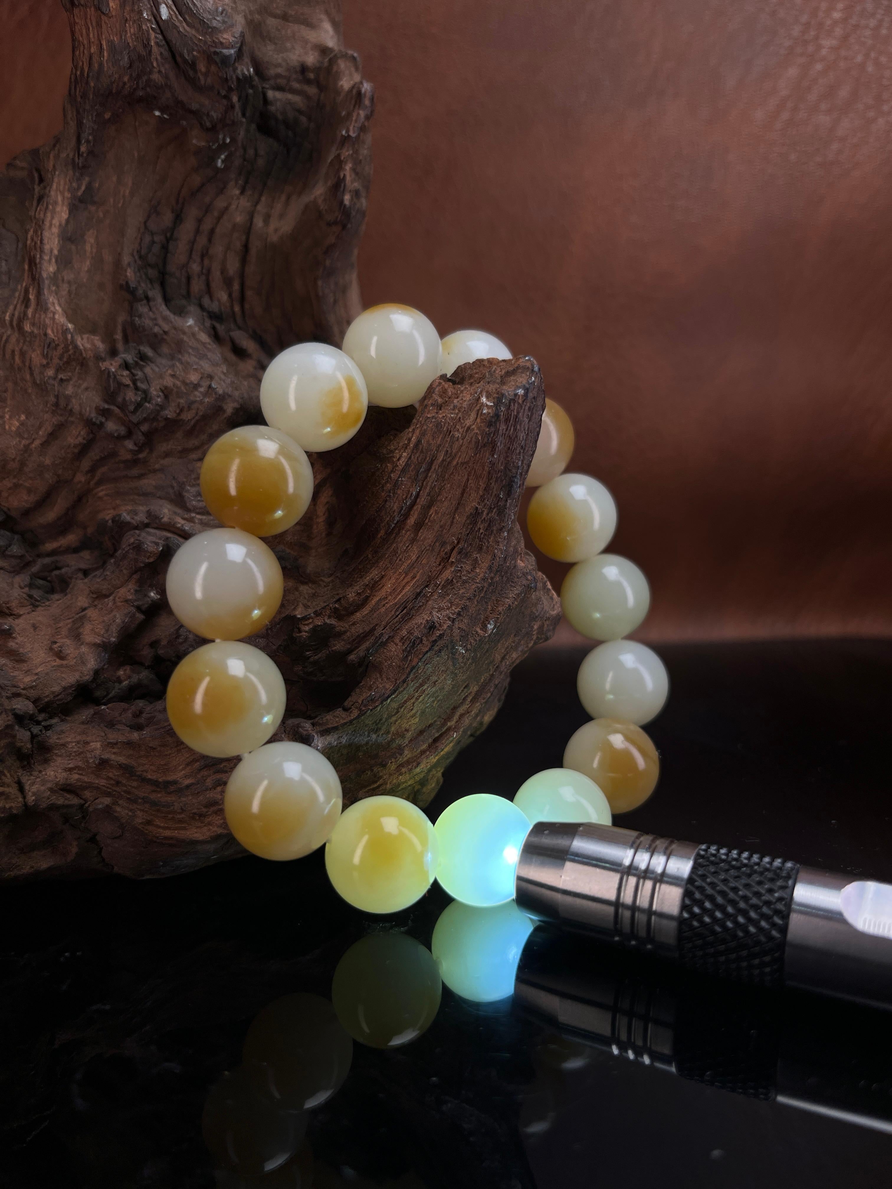 天然新疆和田玉且末糖白料白玉圆珠手串（14卡）（yc223218