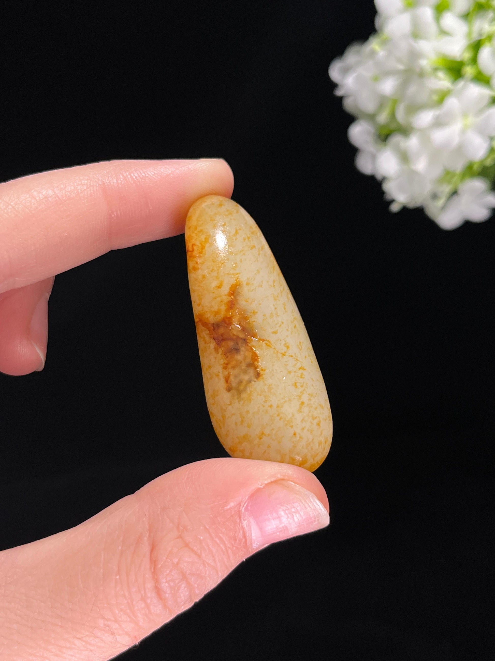 新疆和田玉特色洒金皮“玉液水滴”籽料原石（yc255629）