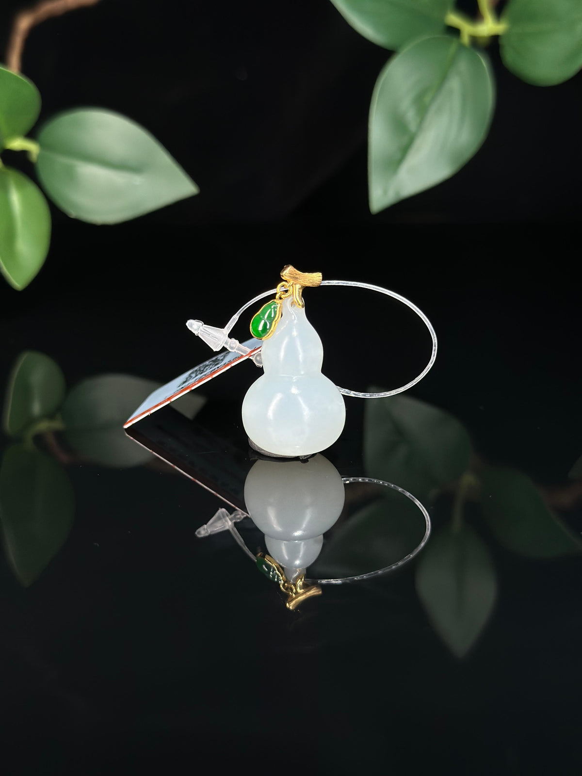 中秋特惠，18K金和田玉白玉葫芦吊坠（yc735026）