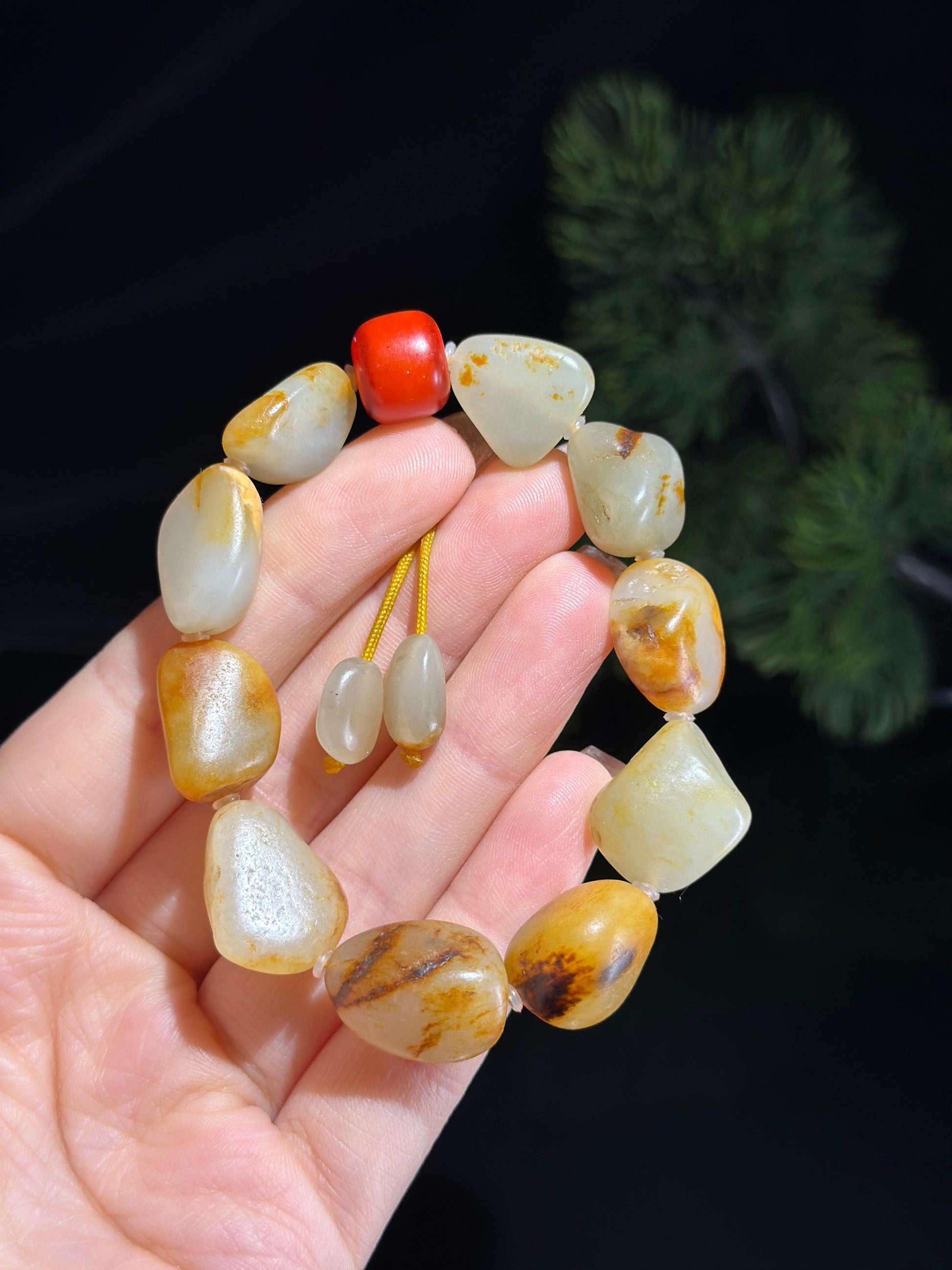 新疆和田天玉红皮洒金皮原籽手串（10颗）（yc523230）