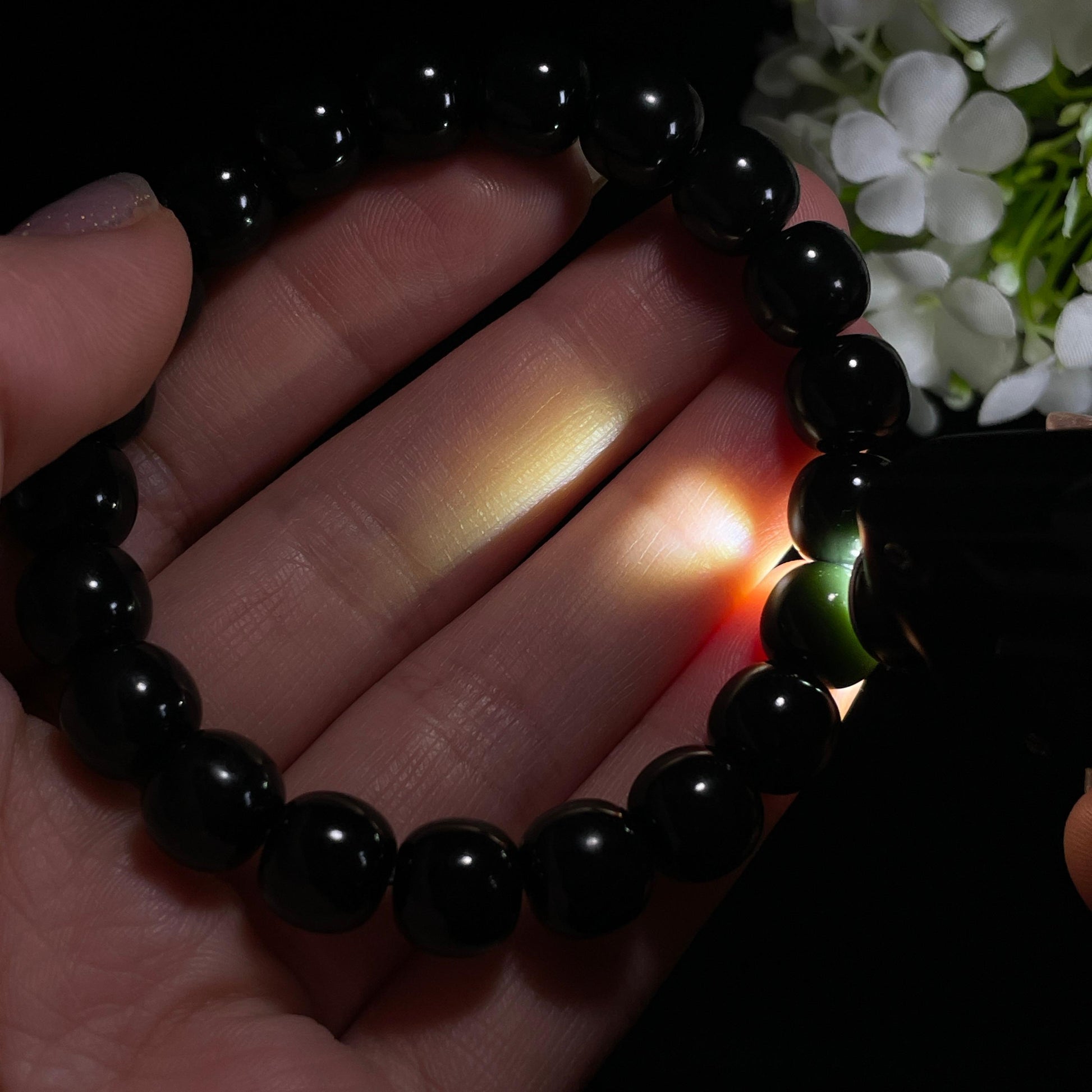 新疆天然和田玉“冷夜寒星”黑青手串（yc328951）