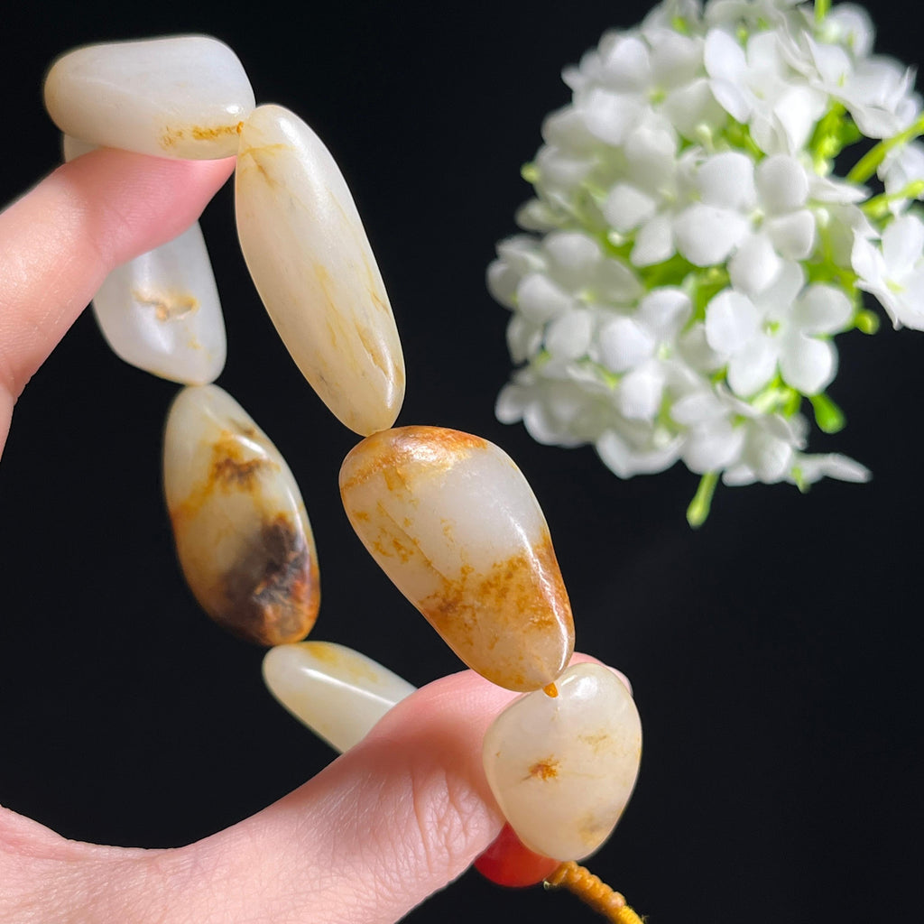 和田玉白玉洒金皮“沁籽璞玉”籽料手串（yc302805）