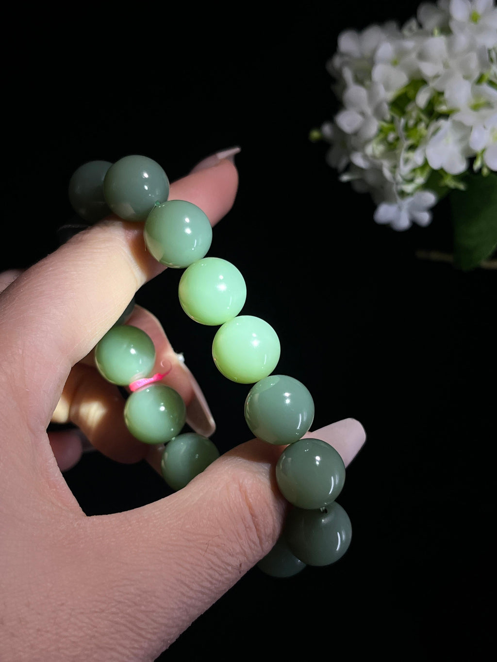 和田玉冰底无结构青玉手串（卡14）（yc261922）