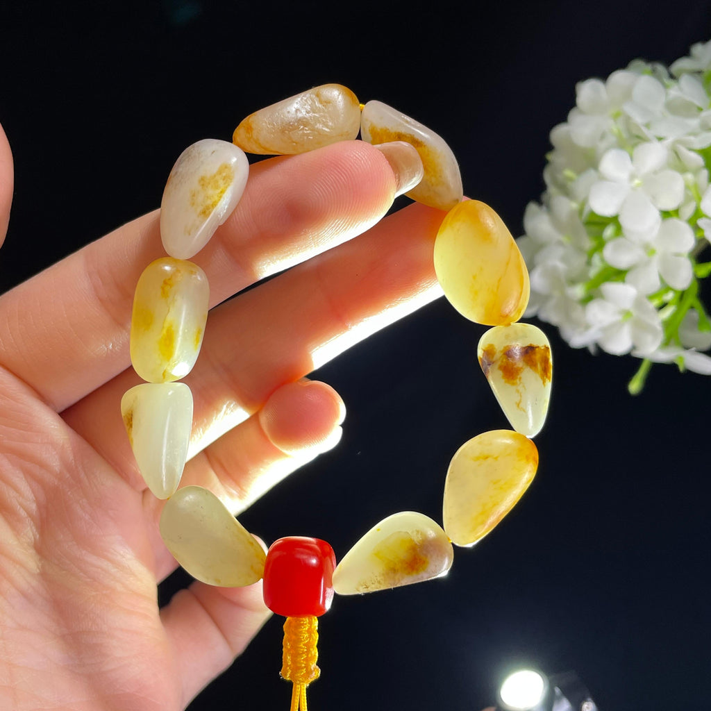 和田玉白玉红皮洒金皮原籽手串（yc410757）