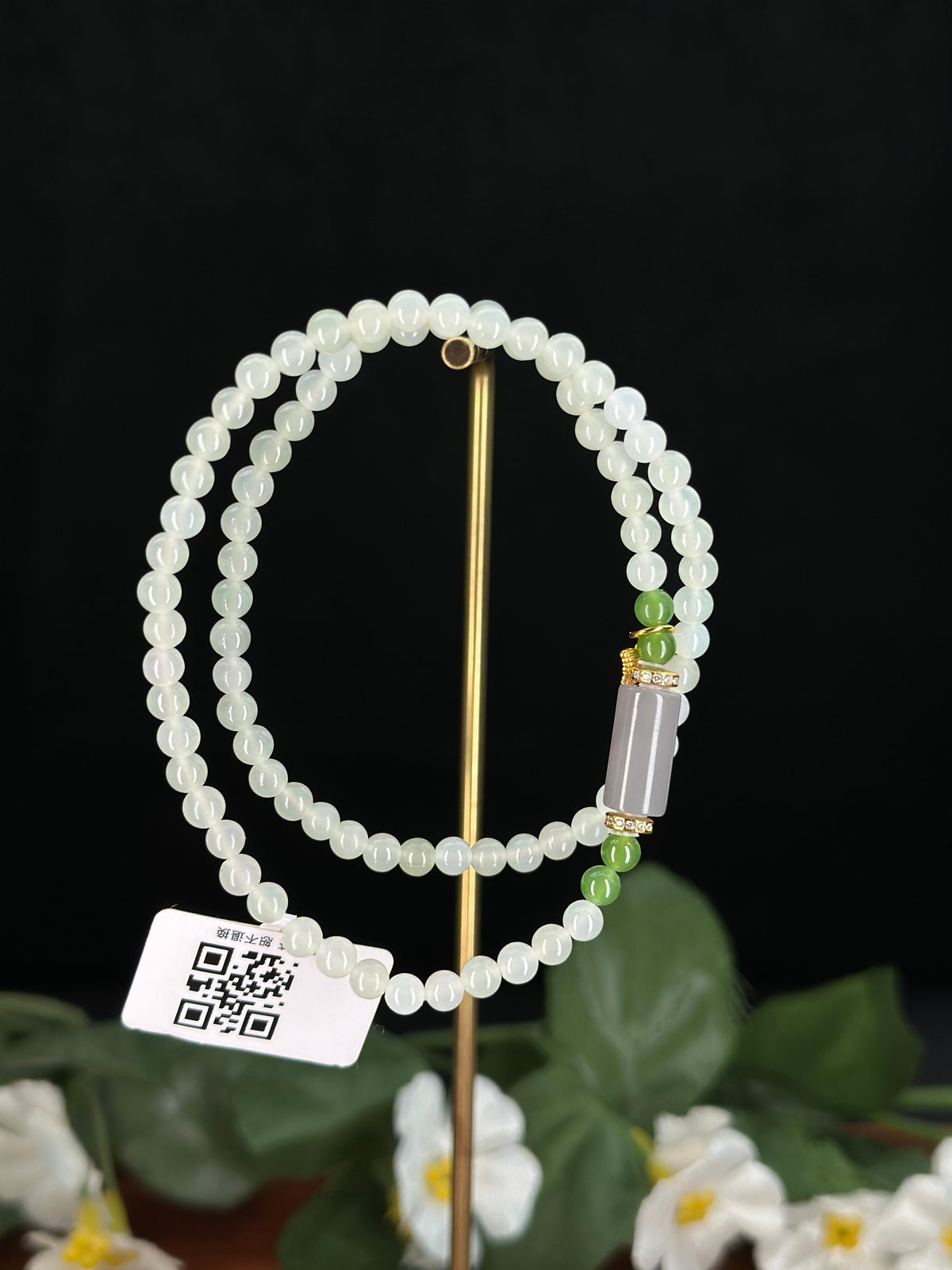 和田玉冰底白玉小米珠项链（82颗）（yc725277）