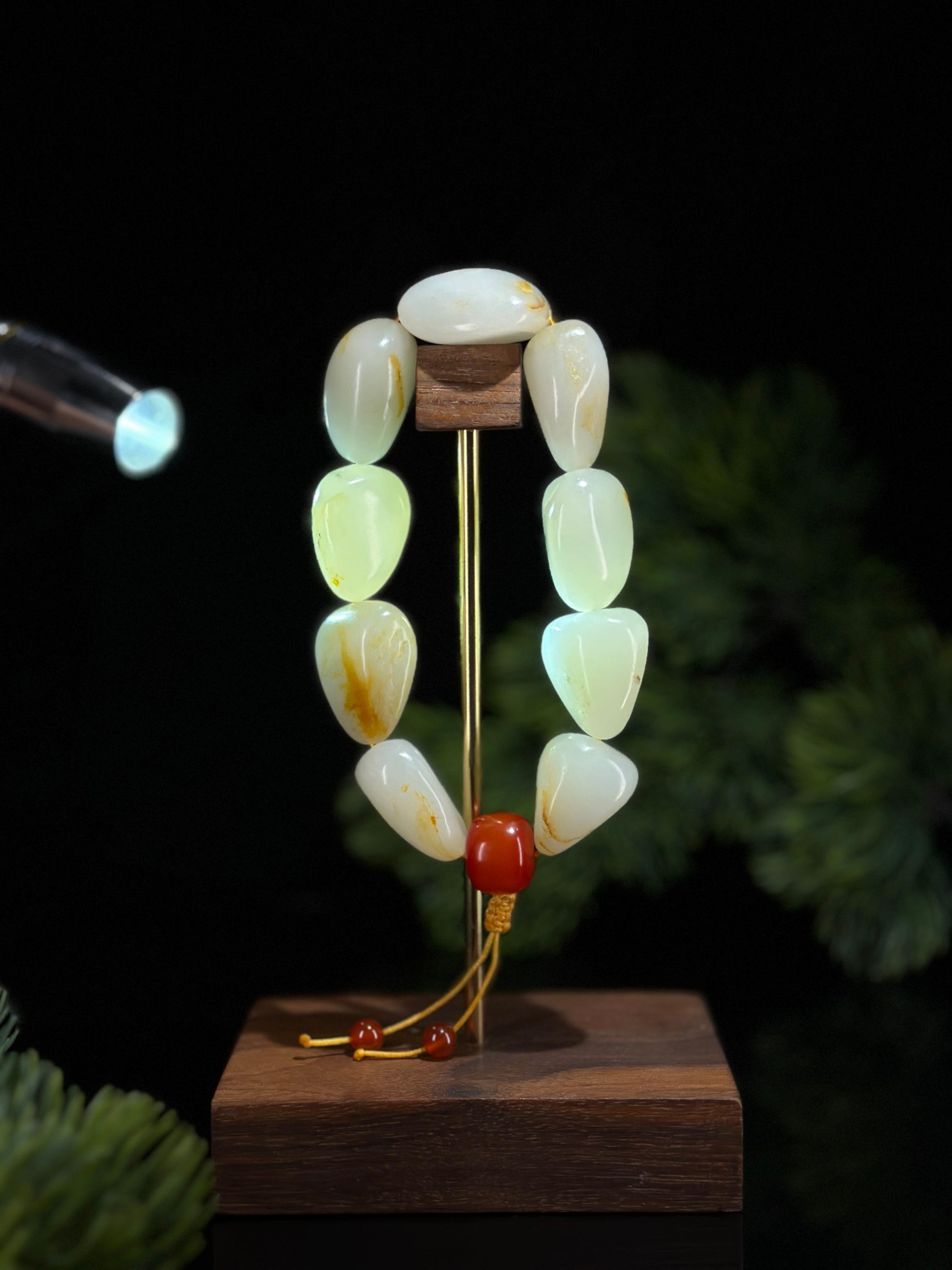 新疆和田玉白玉洒金皮精品原籽手串（9颗）（yc507336）