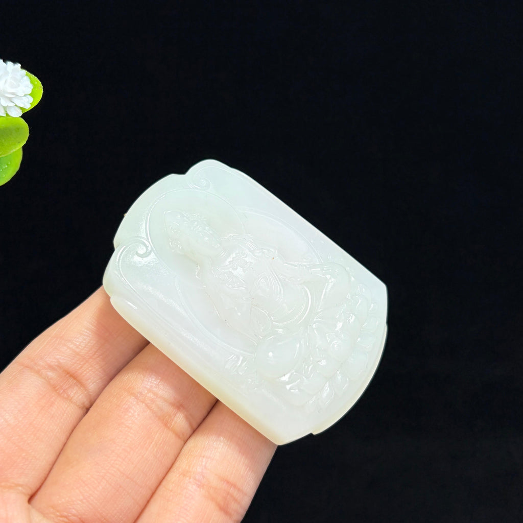和田羊脂白玉观音牌（yc774817）