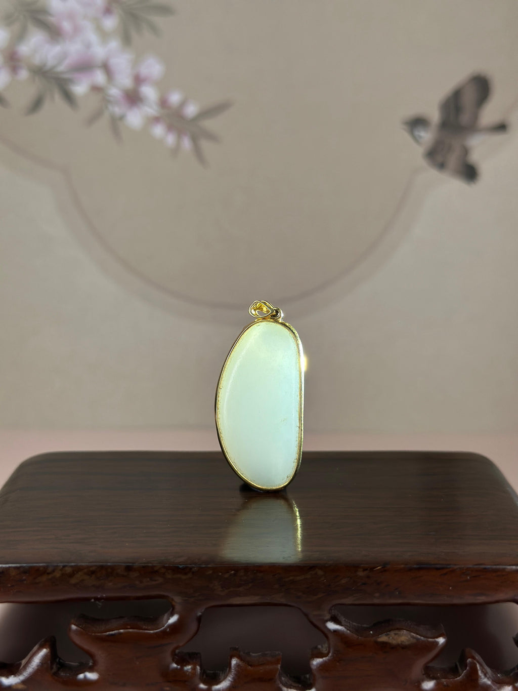 精品18K 金镶和田玉白玉籽料挂件（yc774123）