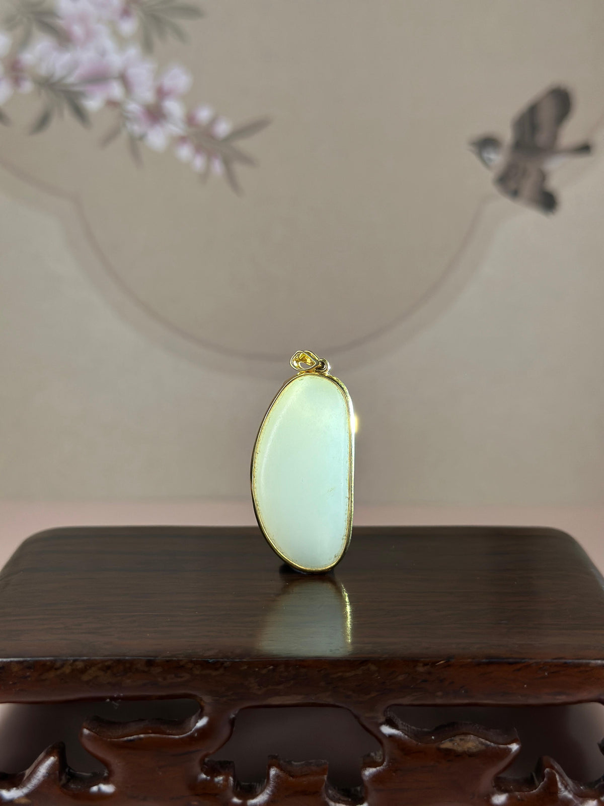 精品18K 金镶和田玉白玉籽料挂件（yc774123）