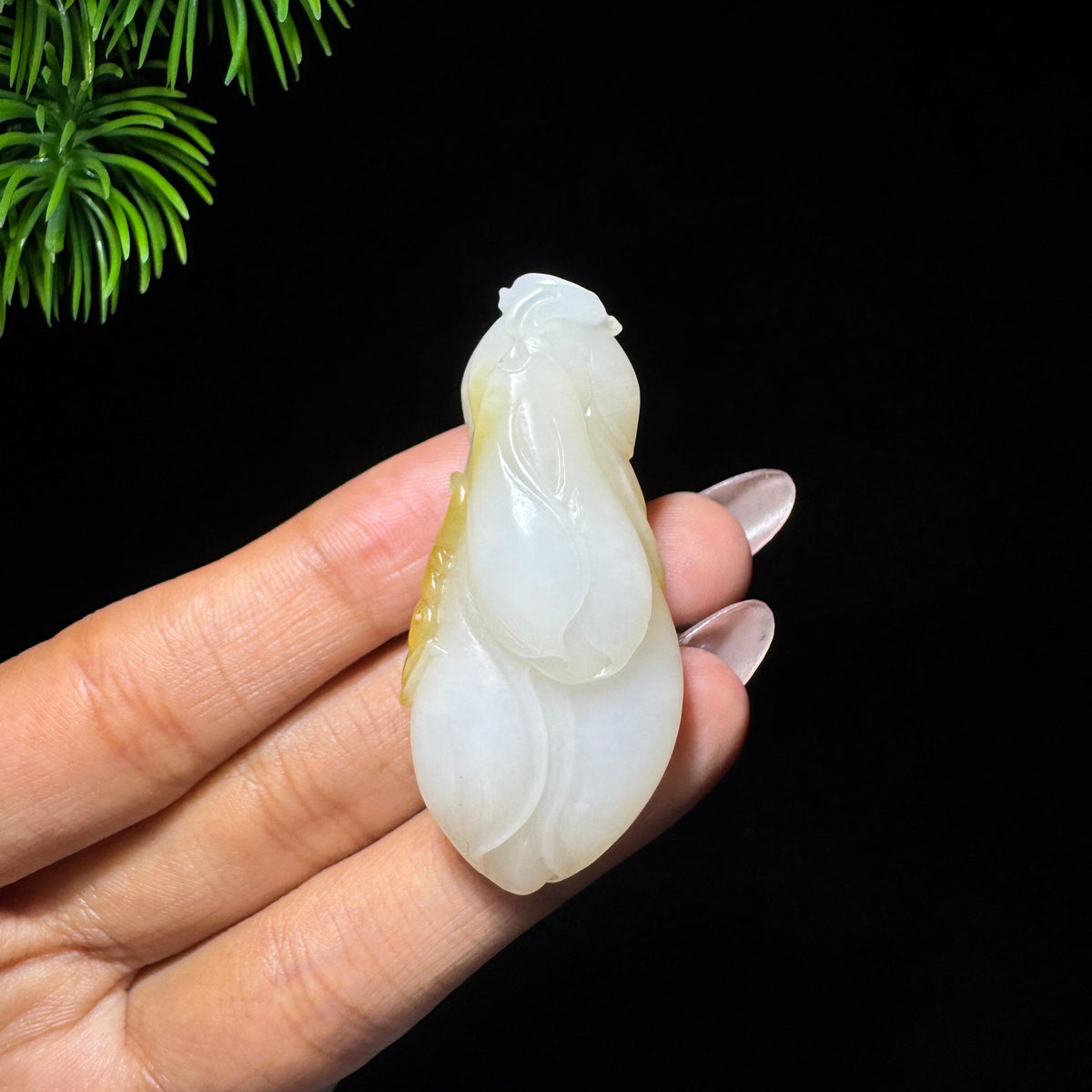 和田玉山料糖白玉兰花（yc732572）