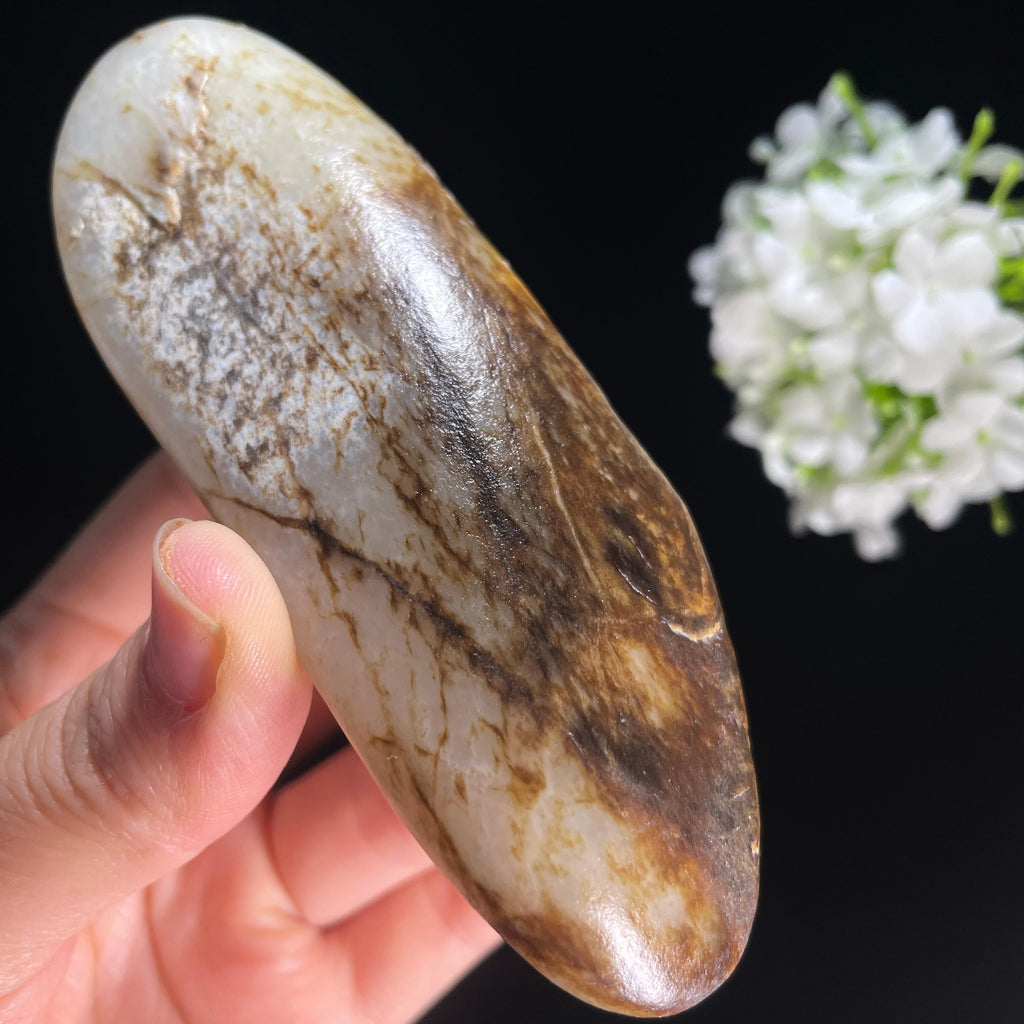新疆和田玉“苍林雪原”白玉秋梨聚黑皮籽料（yc445125）