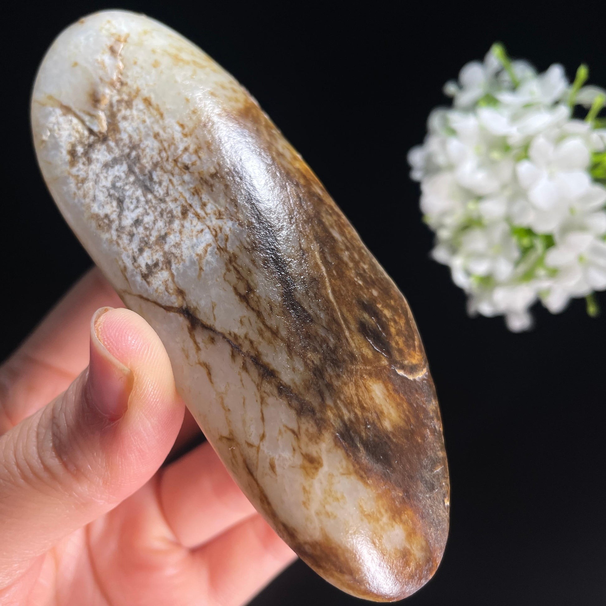 新疆和田玉“苍林雪原”白玉秋梨聚黑皮籽料（yc445125）