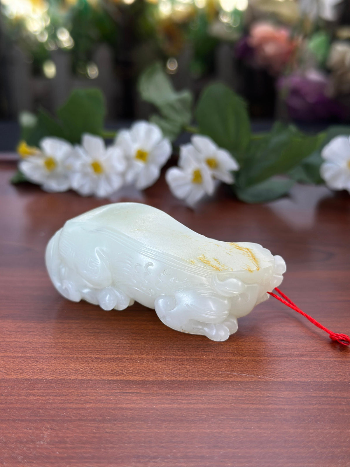 新疆和田玉珍品白玉洒金品籽料貔貅手把件（yc710944）