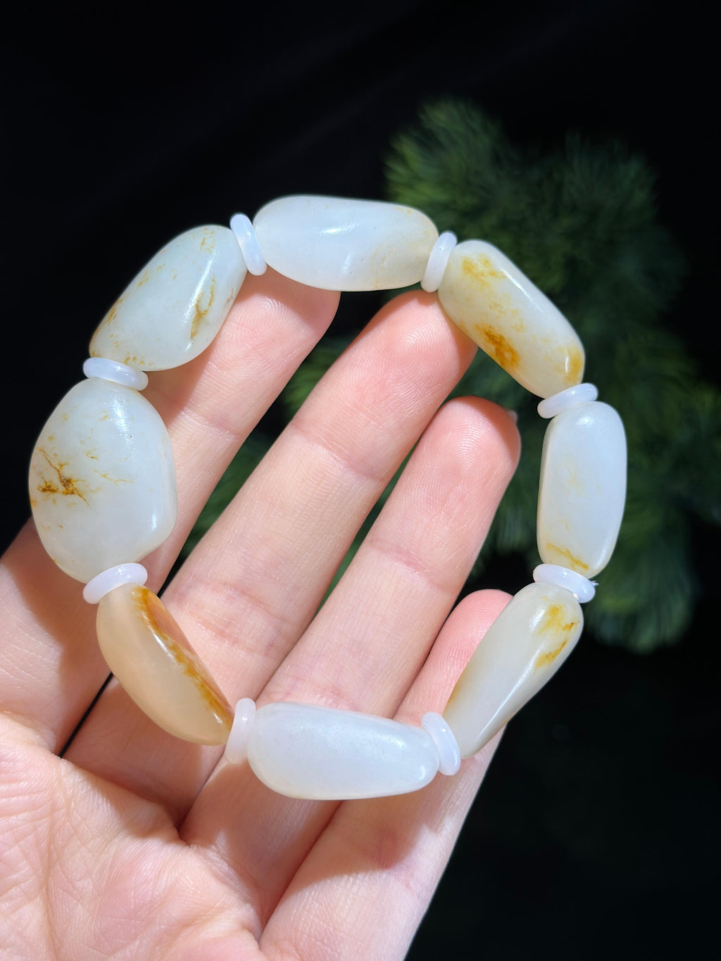 新疆和田玉洒金洒红皮珍品原籽手串（8颗）（yc524154）