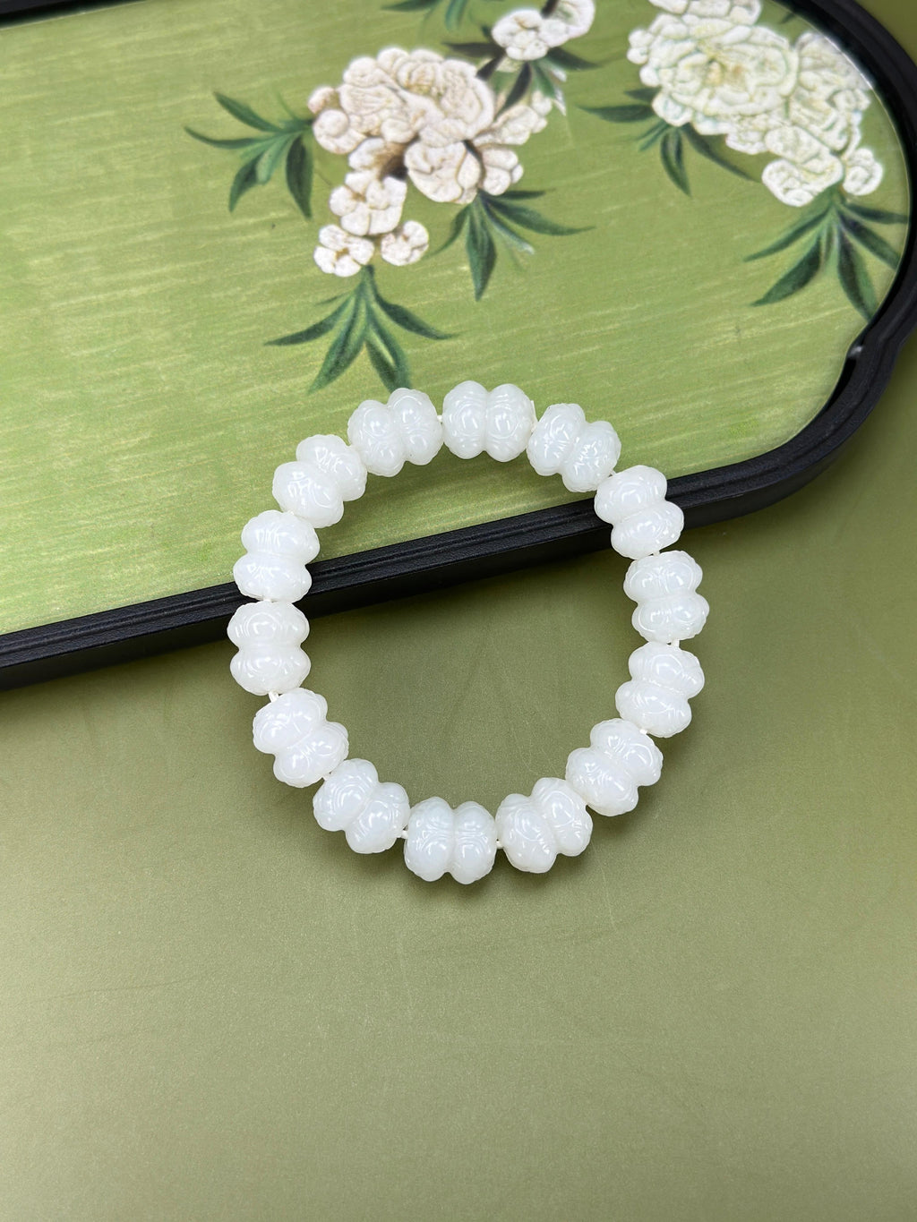 和田玉白玉并蒂莲珠手串（14颗）（yc763959）