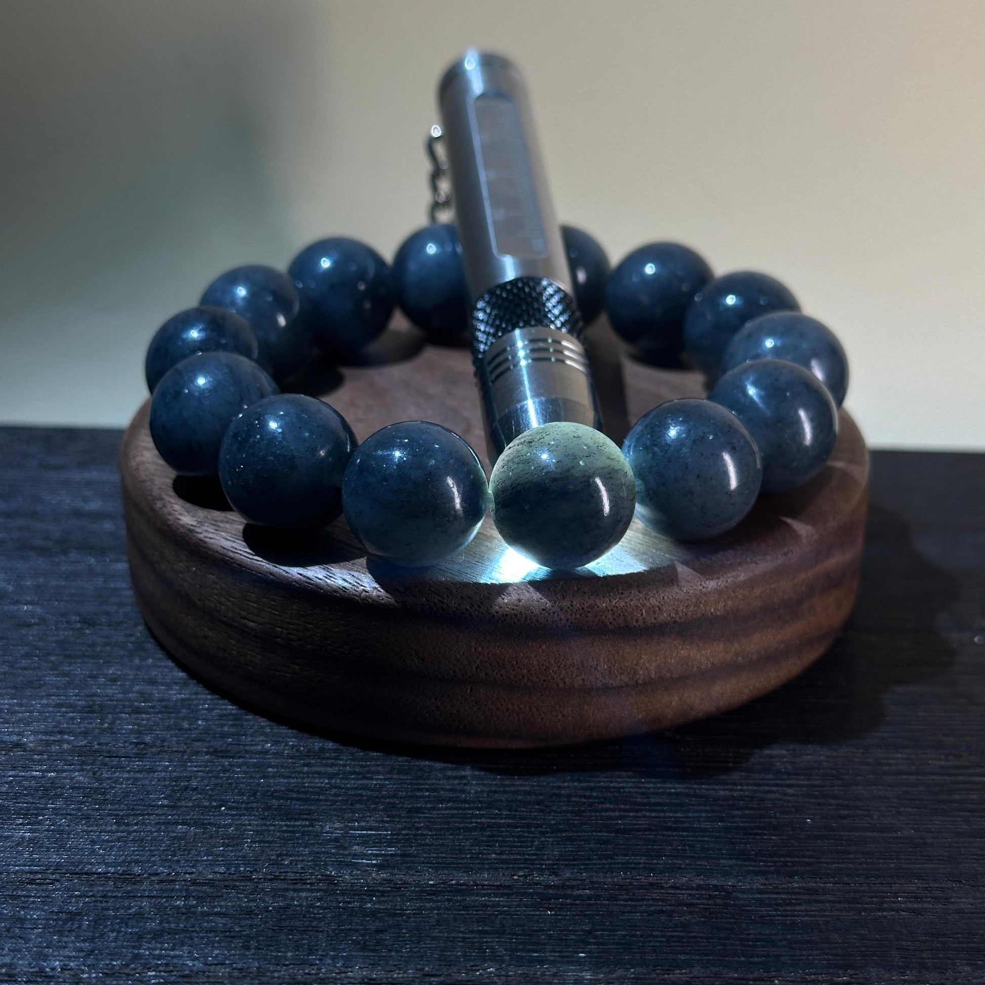 和田玉青花带皮籽料圆珠手串（14颗）（yc209168）