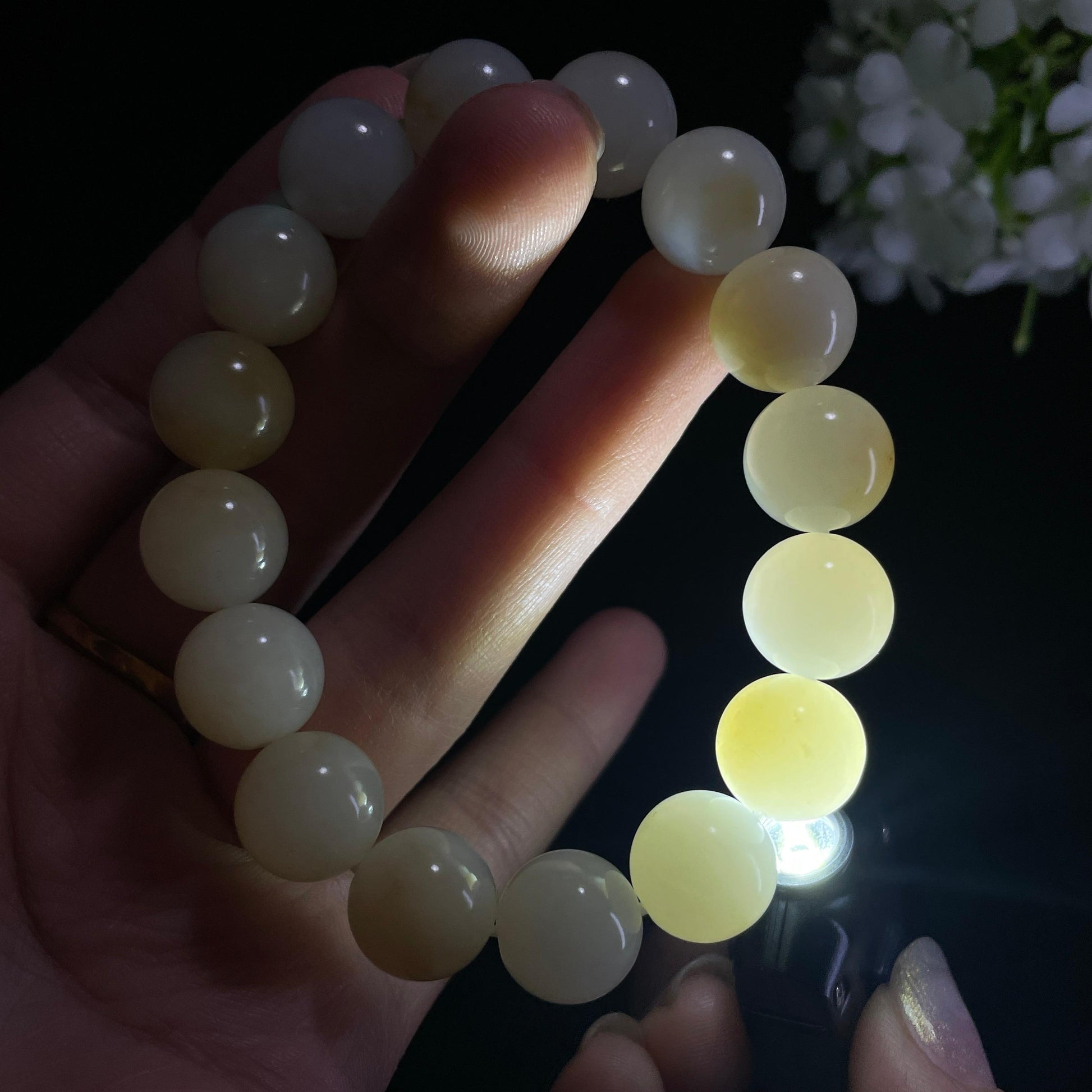 和田玉糖白玉“雪野暖光”圆珠手串（yc332153）