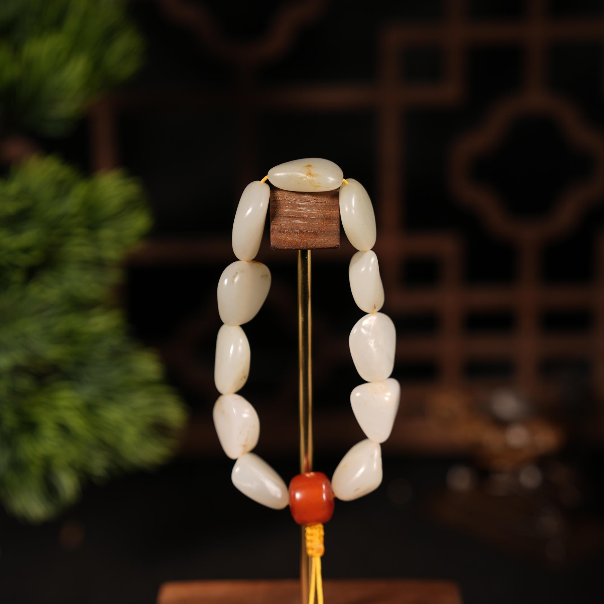 新疆和田玉白玉洒金皮原籽手串（11颗）（yc455264）
