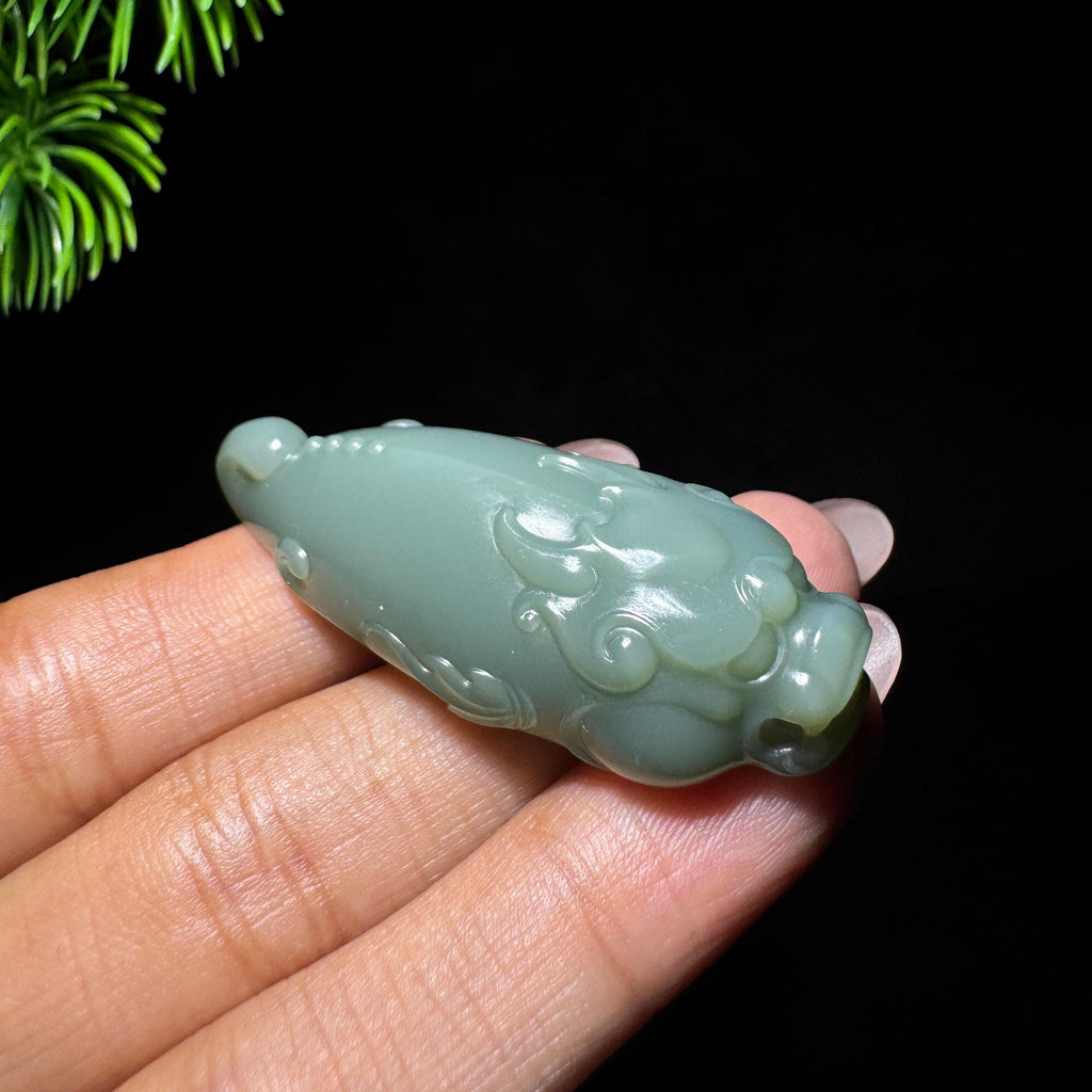 和田玉山料粉青鱼化龙（yc738525）