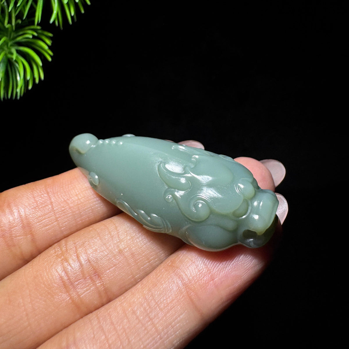 和田玉山料粉青鱼化龙（yc738525）