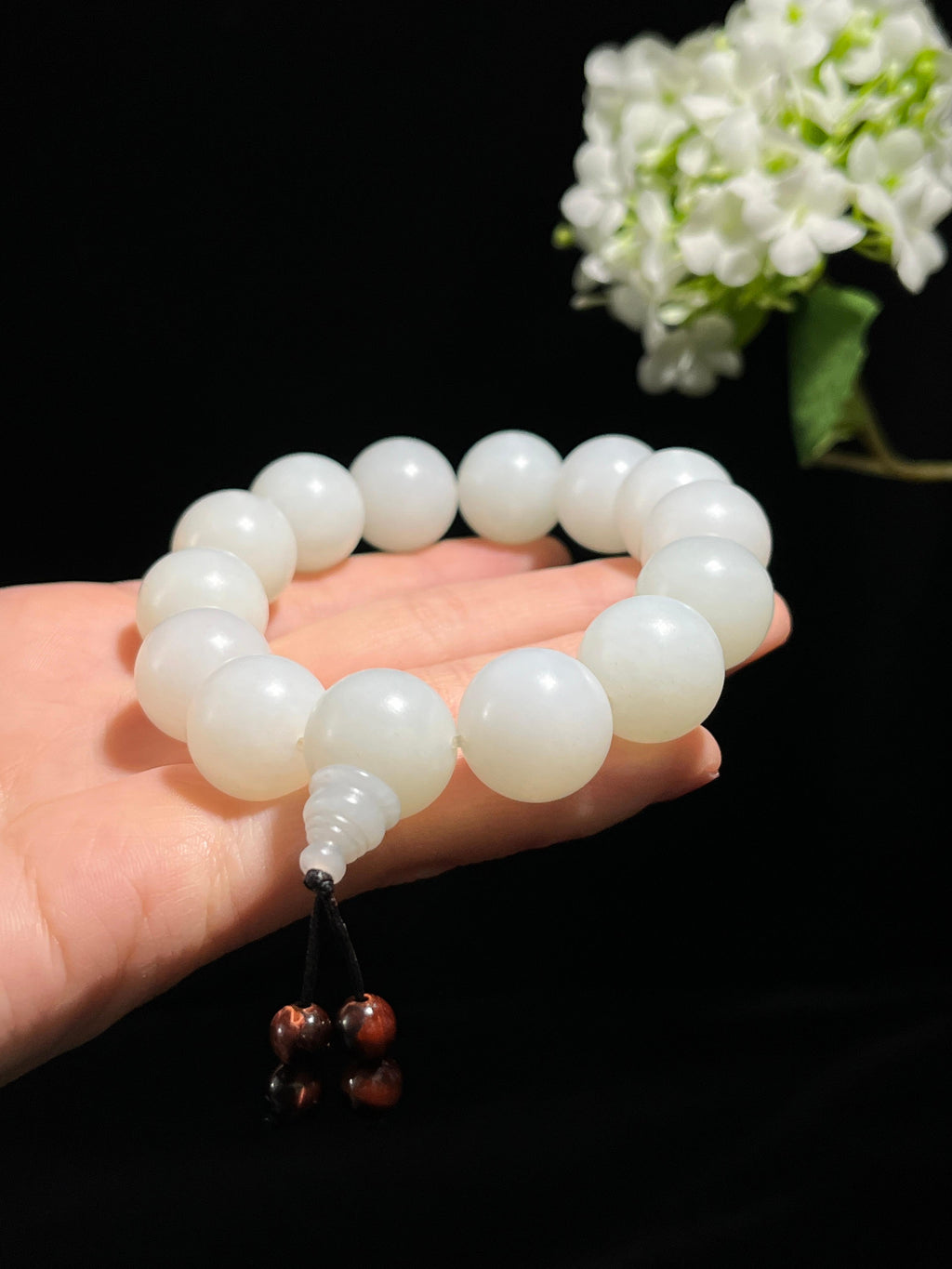 新疆天然和田玉羊脂白玉卡16圆珠手串（yc258293）