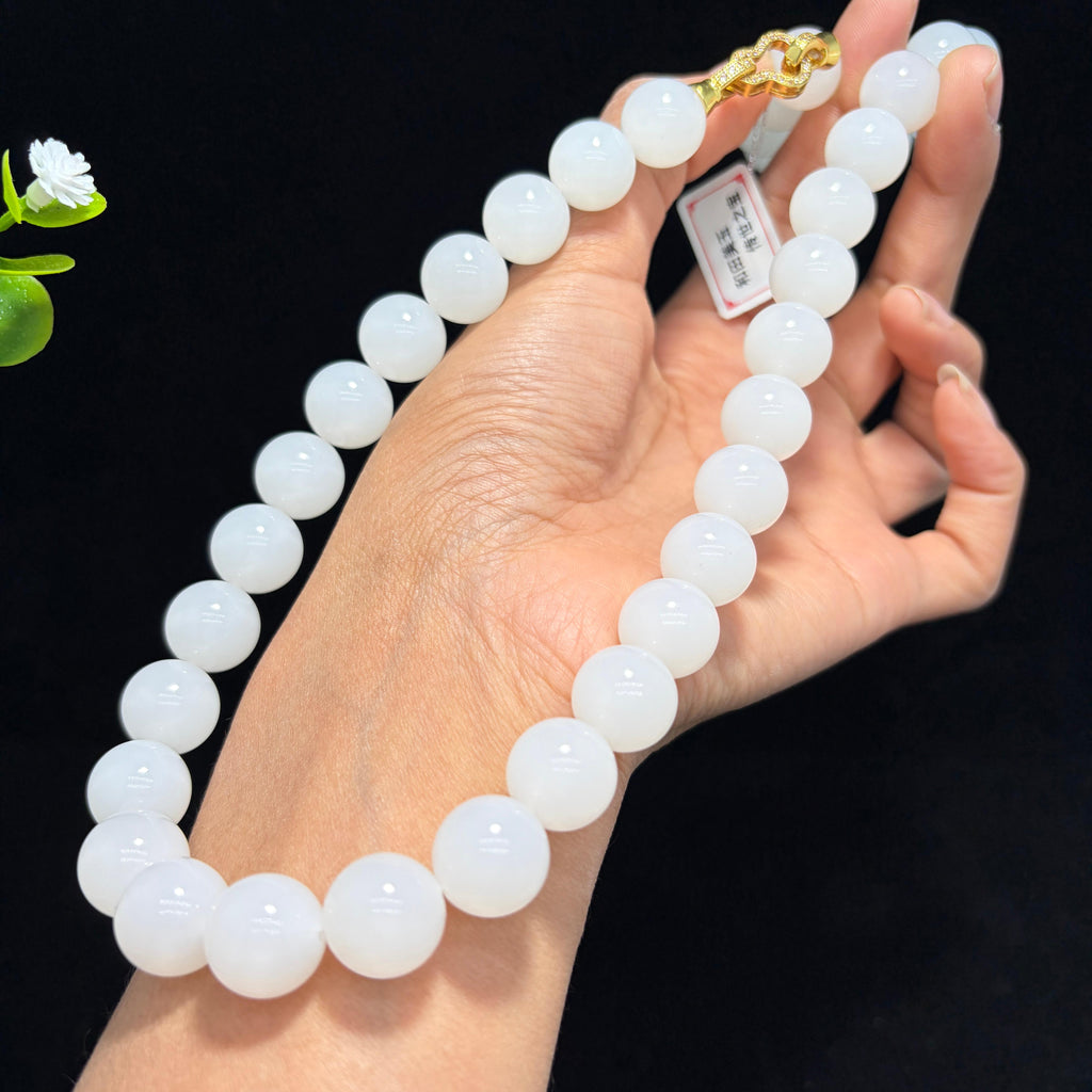 高品质和田羊脂白玉圆珠项链（yc776129）