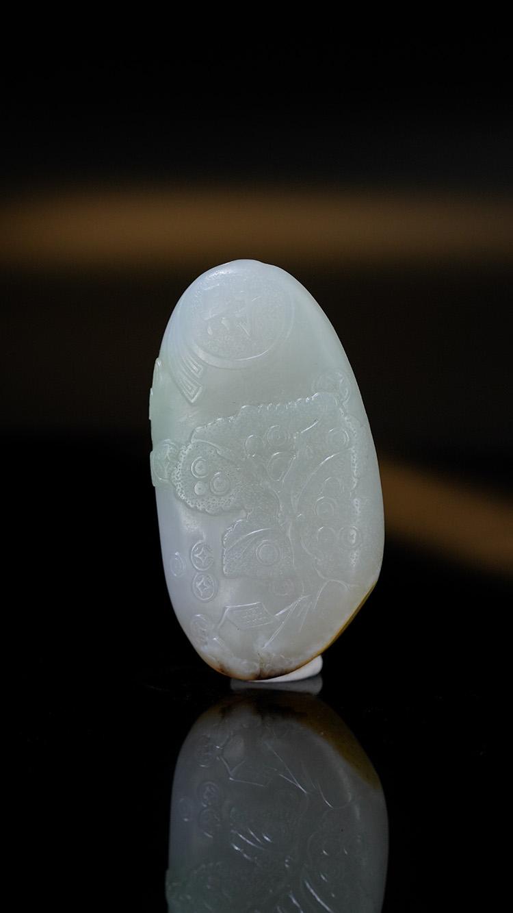 新疆和田玉籽料带翠财神挂件（yc248587）