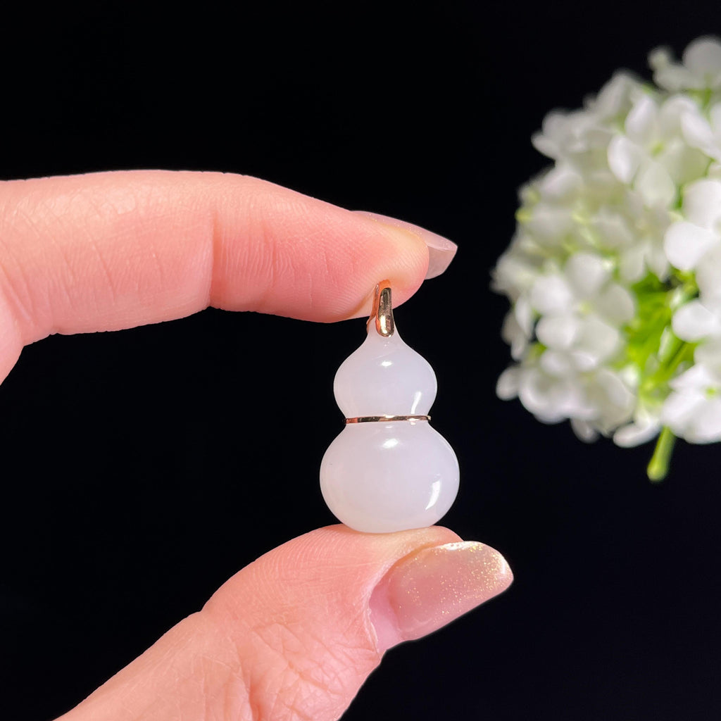 新疆天然和田玉羊脂白玉18K金镶玉葫芦（yc351474）