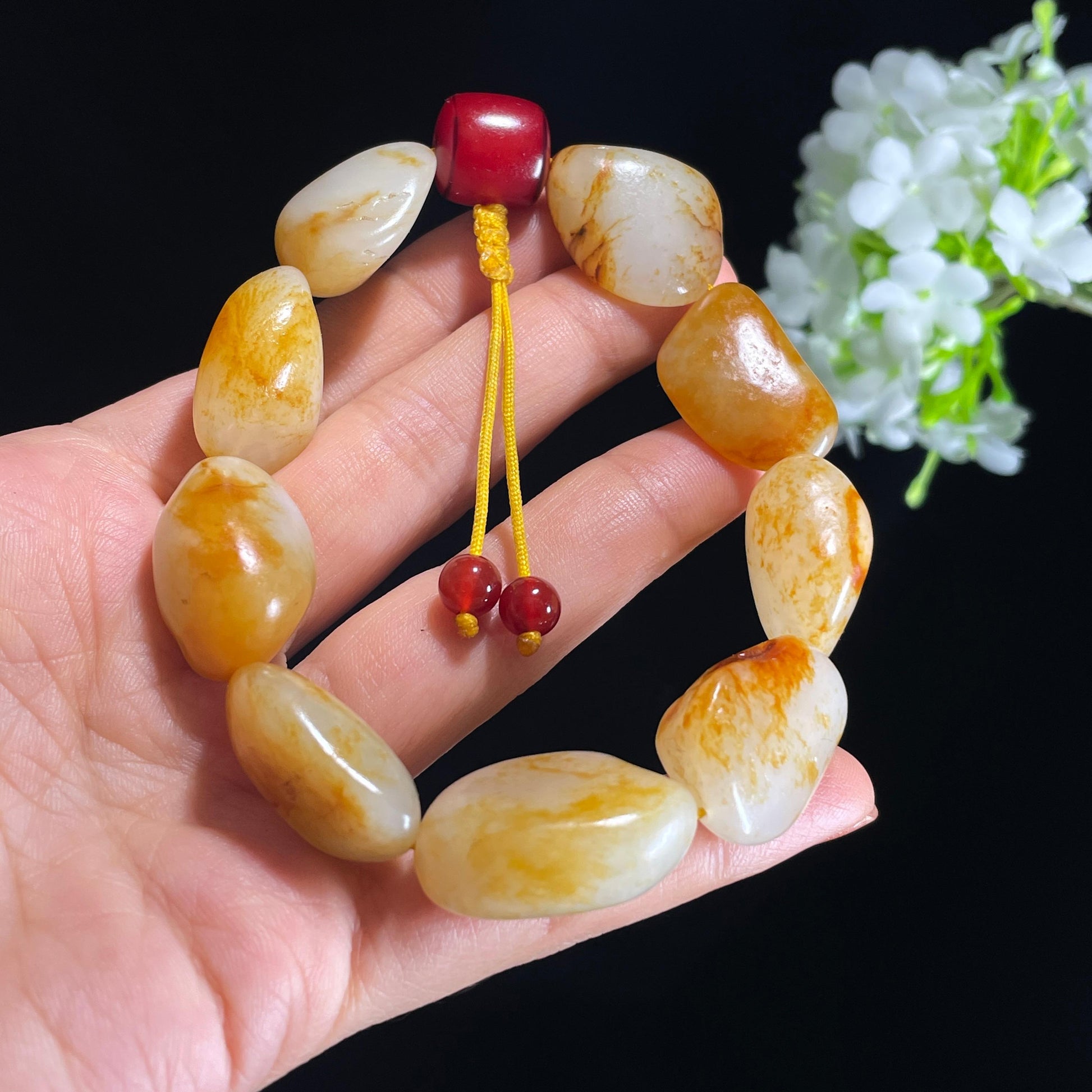 新疆天然和田玉精品红皮白肉原籽手串（yc410684）