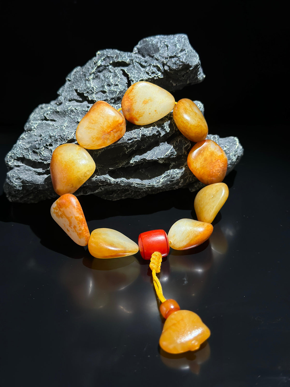 新疆和田玉臻品红皮洒金皮原籽手串（10颗）（yc752719）