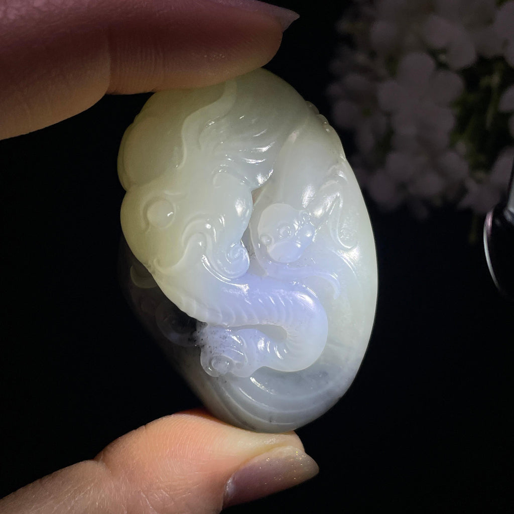 和田玉青花籽料“封侯拜相”象、猴雕刻挂件（yc325618）