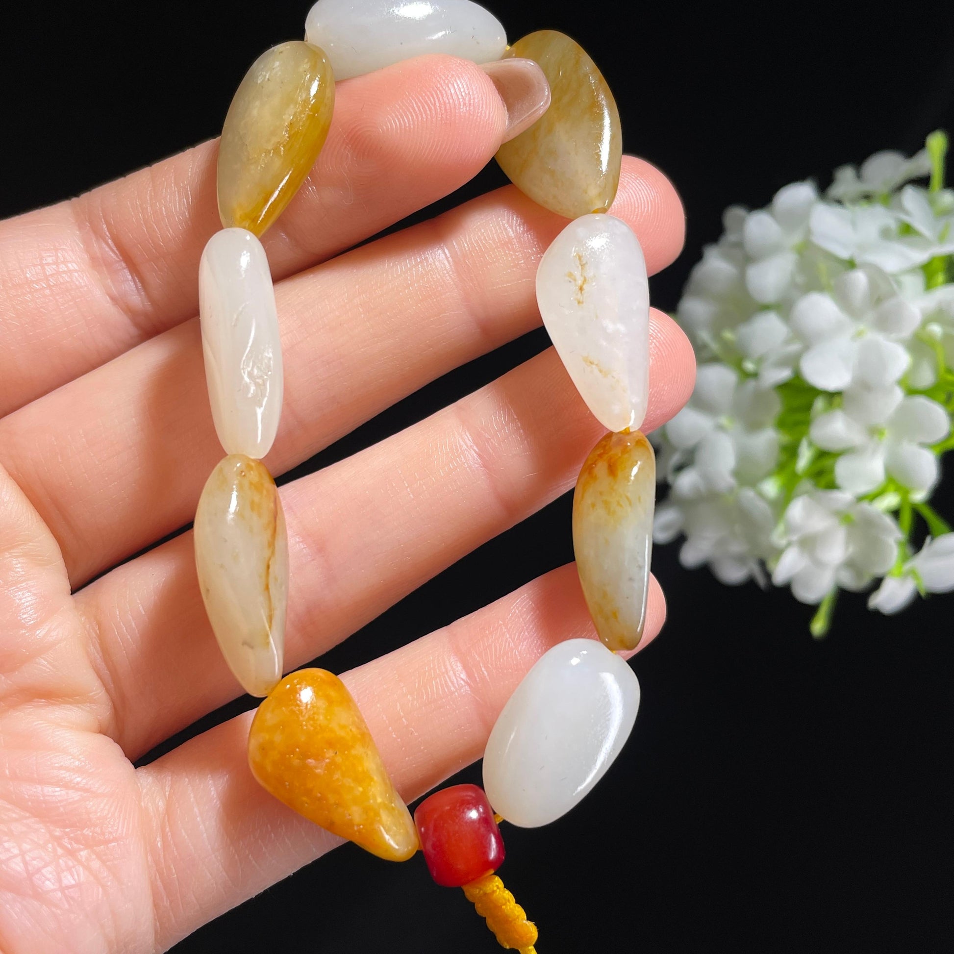 和田玉白玉青白玉红皮原籽手串（yc382236）